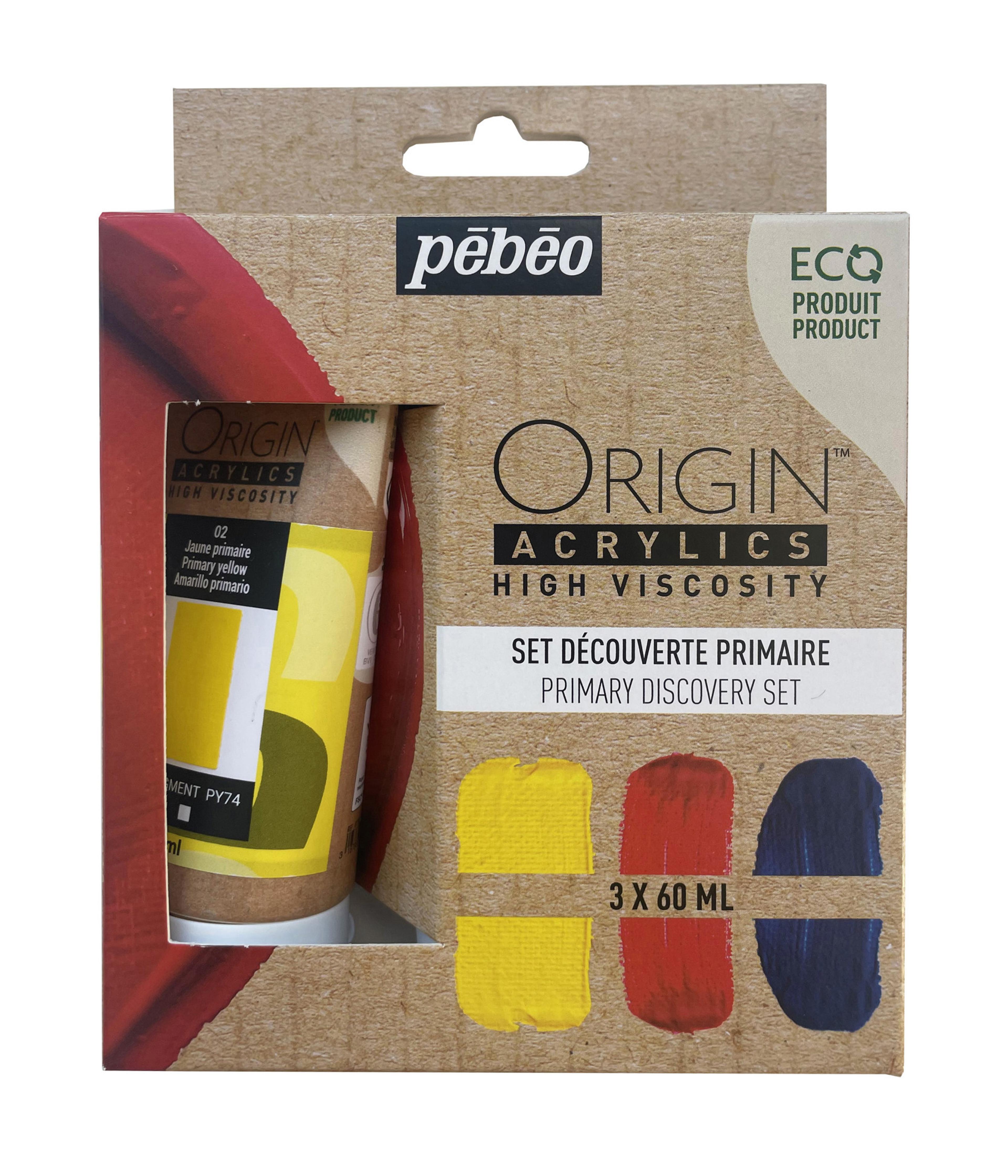 Pebeo Origin Acrylics Discover Set - 3 x 60ml - Primary