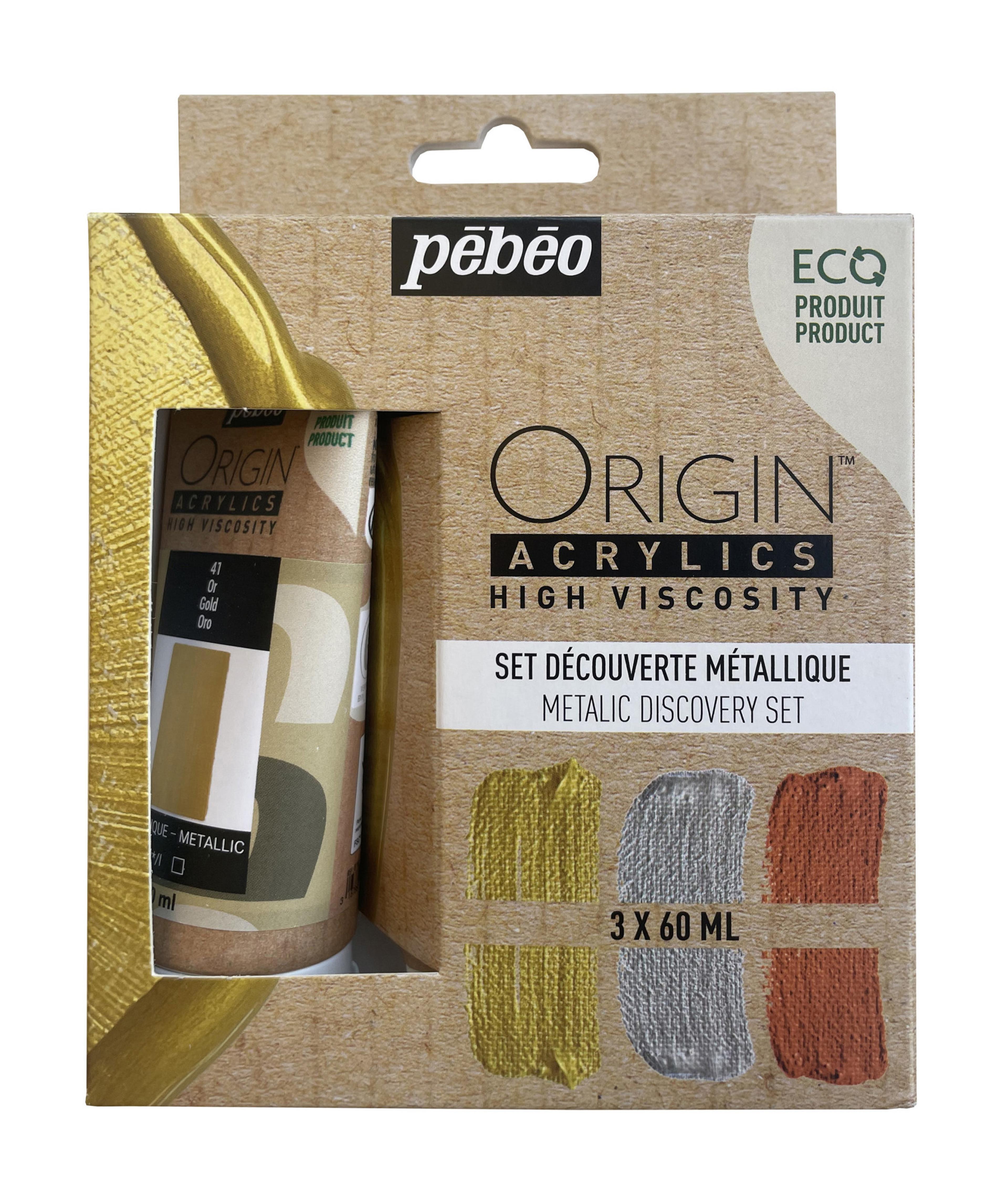 Pebeo Origin Acrylics Discover Set - 3 x 60ml - Metallic