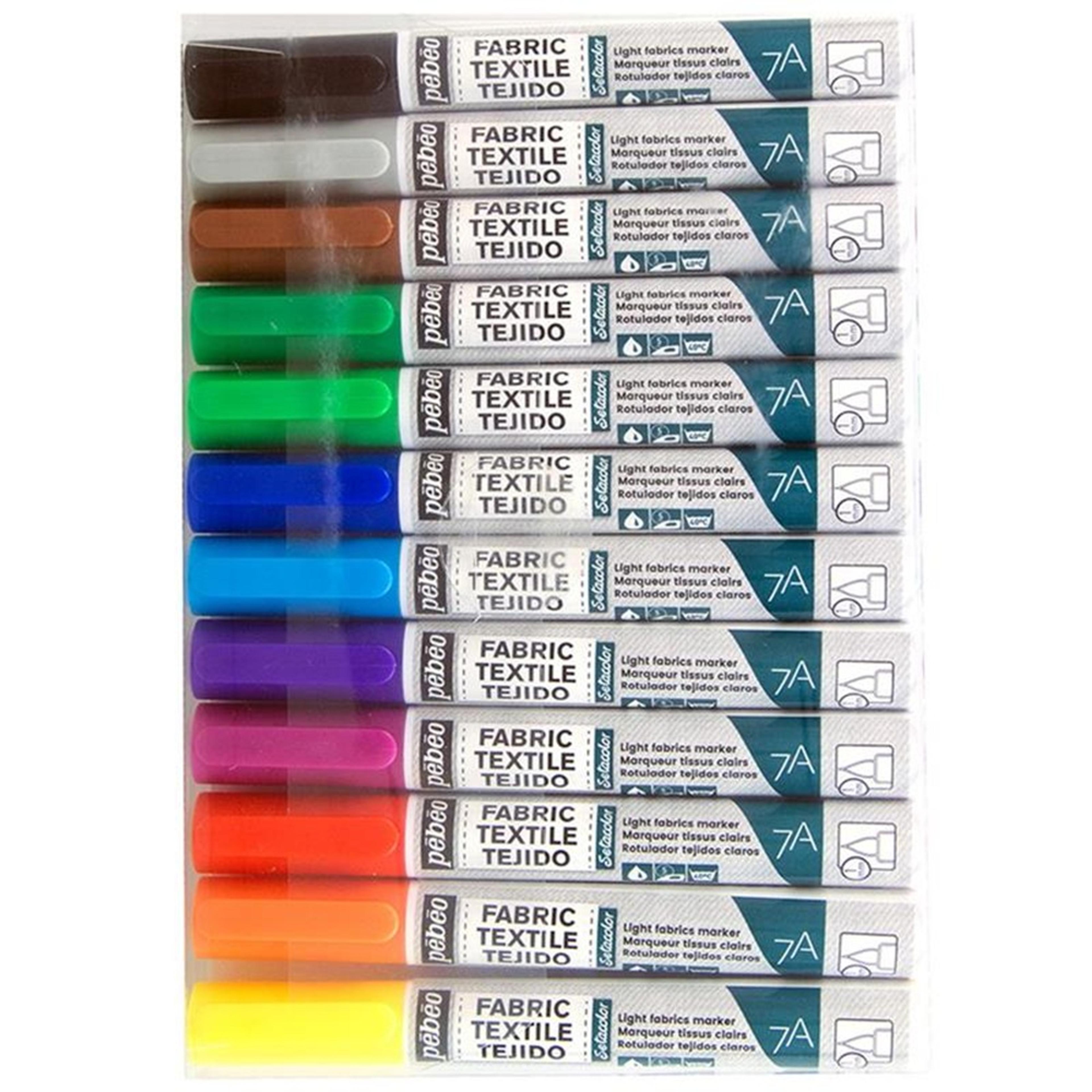 Pebeo 7A Light Fabric Marker - 1mm Brush Nib - Pack of 12 - Classic