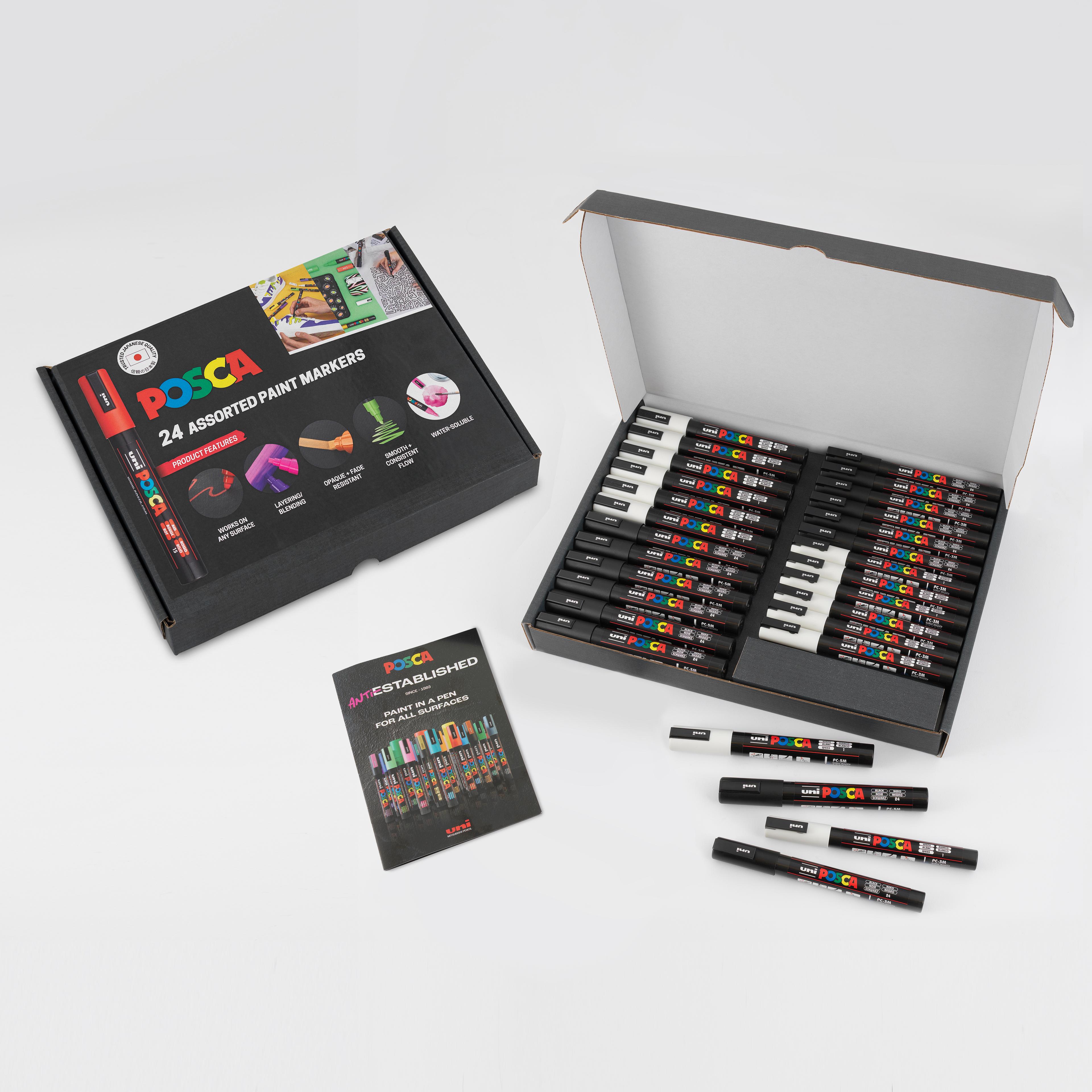 POSCA Paint Markers Classpack - PC-3M/PC-5M - Black & White - Pack of 24