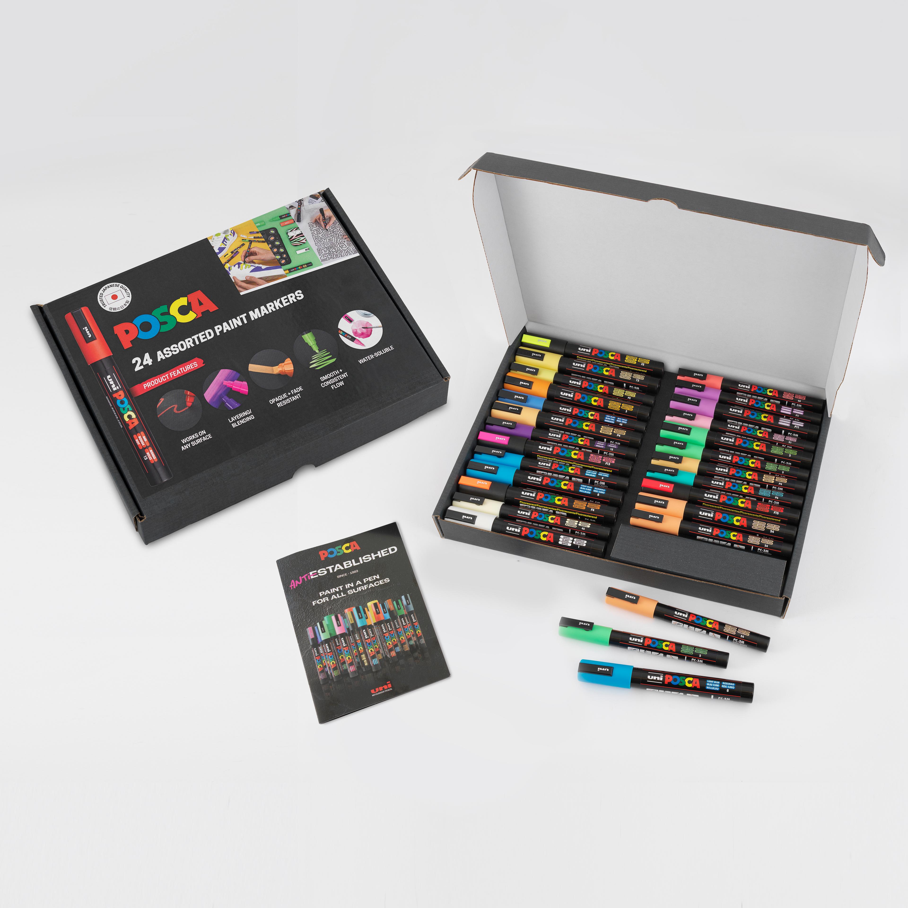 POSCA Paint Markers Classpack - PC-3M/PC-5M - Bright and Light - Pack of 24