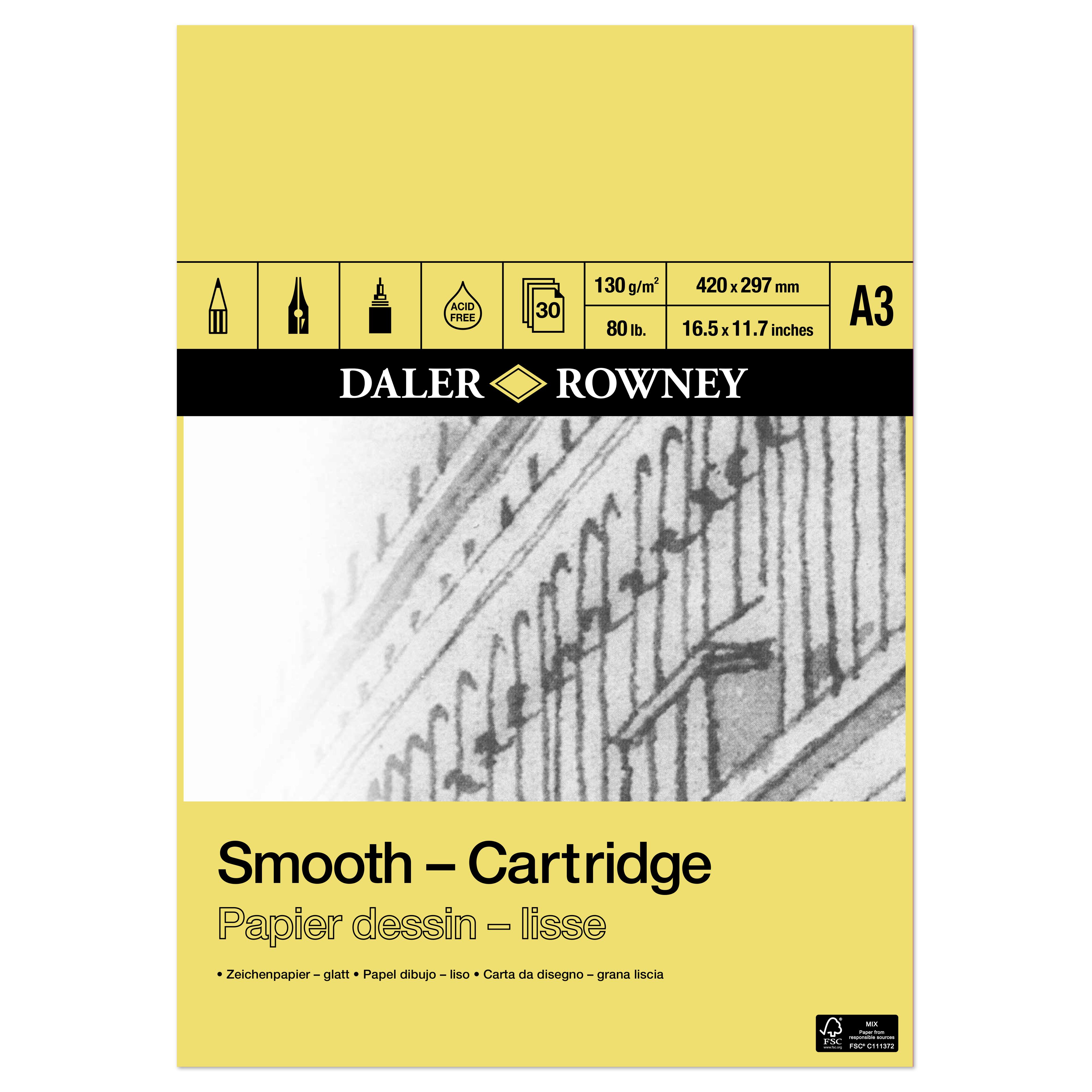Daler-Rowney Smooth Cartridge pad A3 - 130gsm