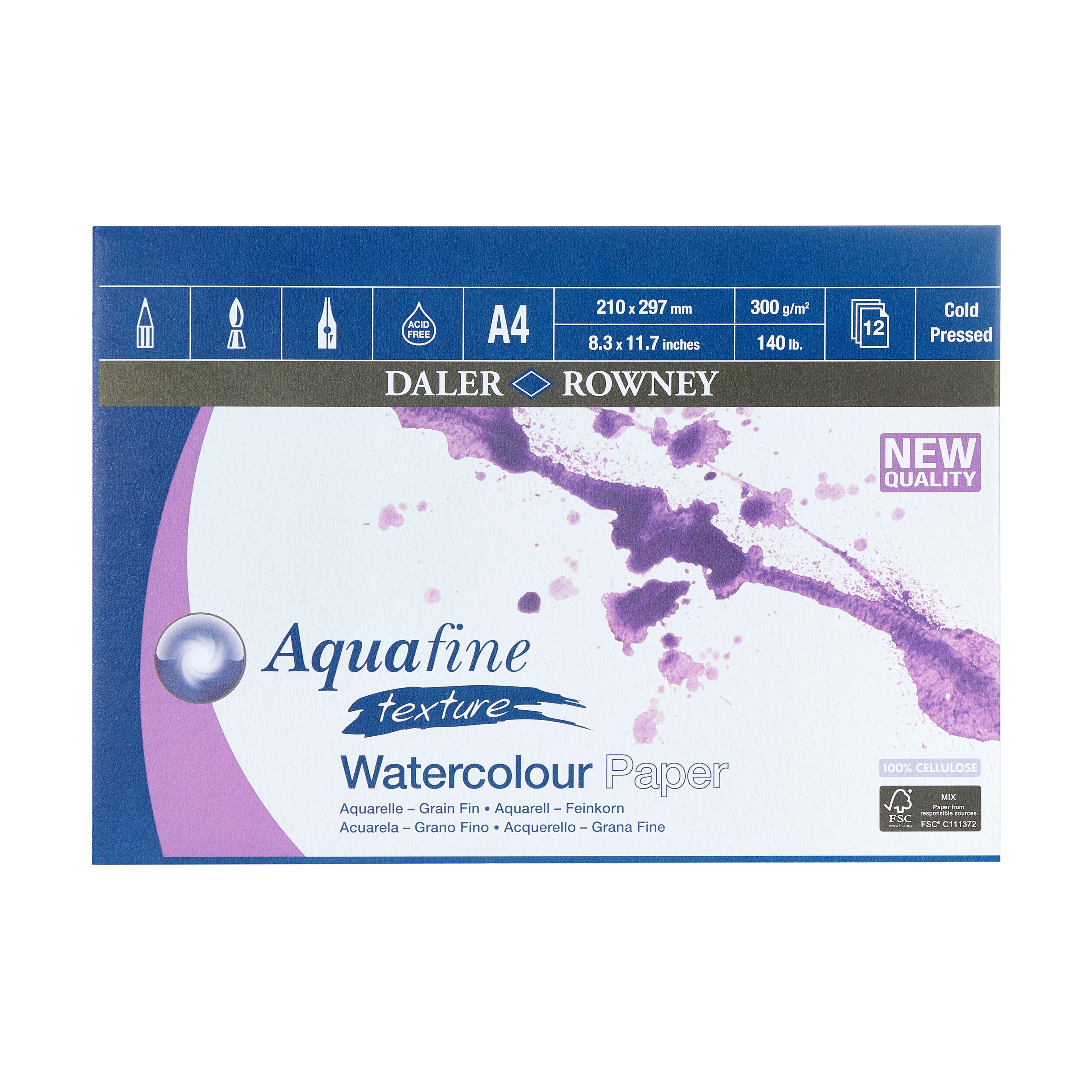 Daler-Rowney Aquafine Texture cold pressed watercolour paper pad A4/8.3x11.7in - 300gsm