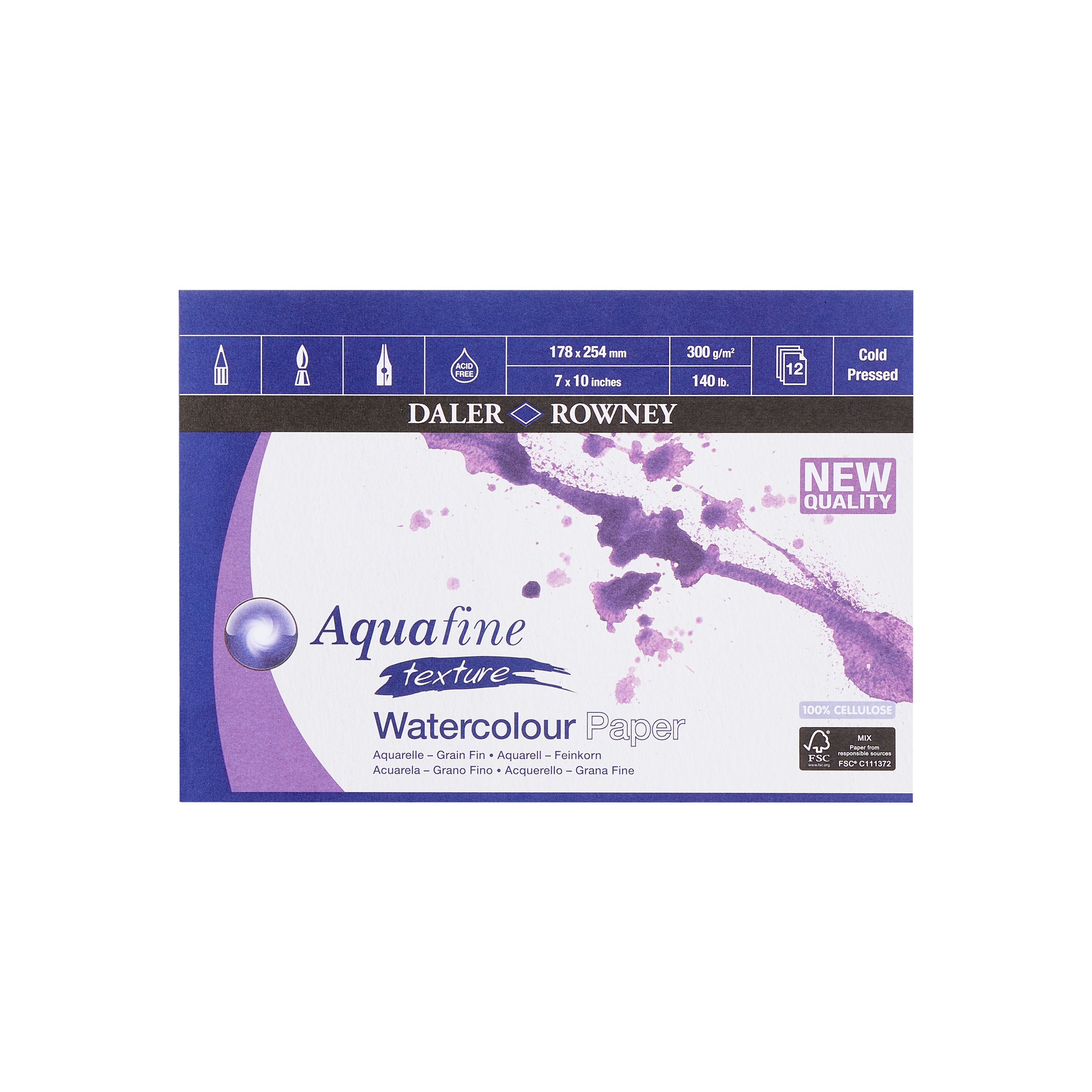 Daler-Rowney Aquafine Texture cold pressed watercolour paper pad 10x7in - 300gsm