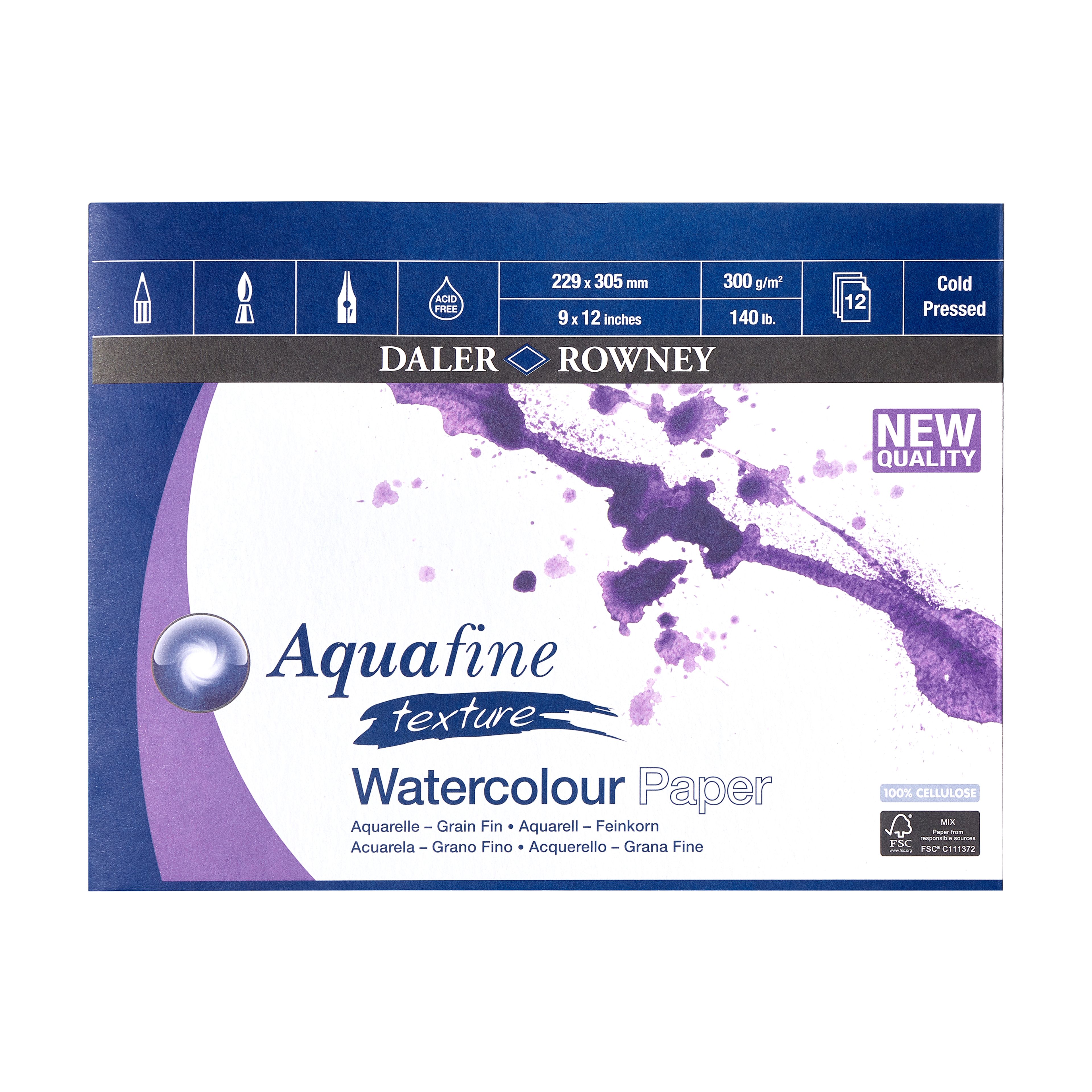 Daler-Rowney Aquafine Texture cold pressed watercolour paper pad 12x9in - 300gsm