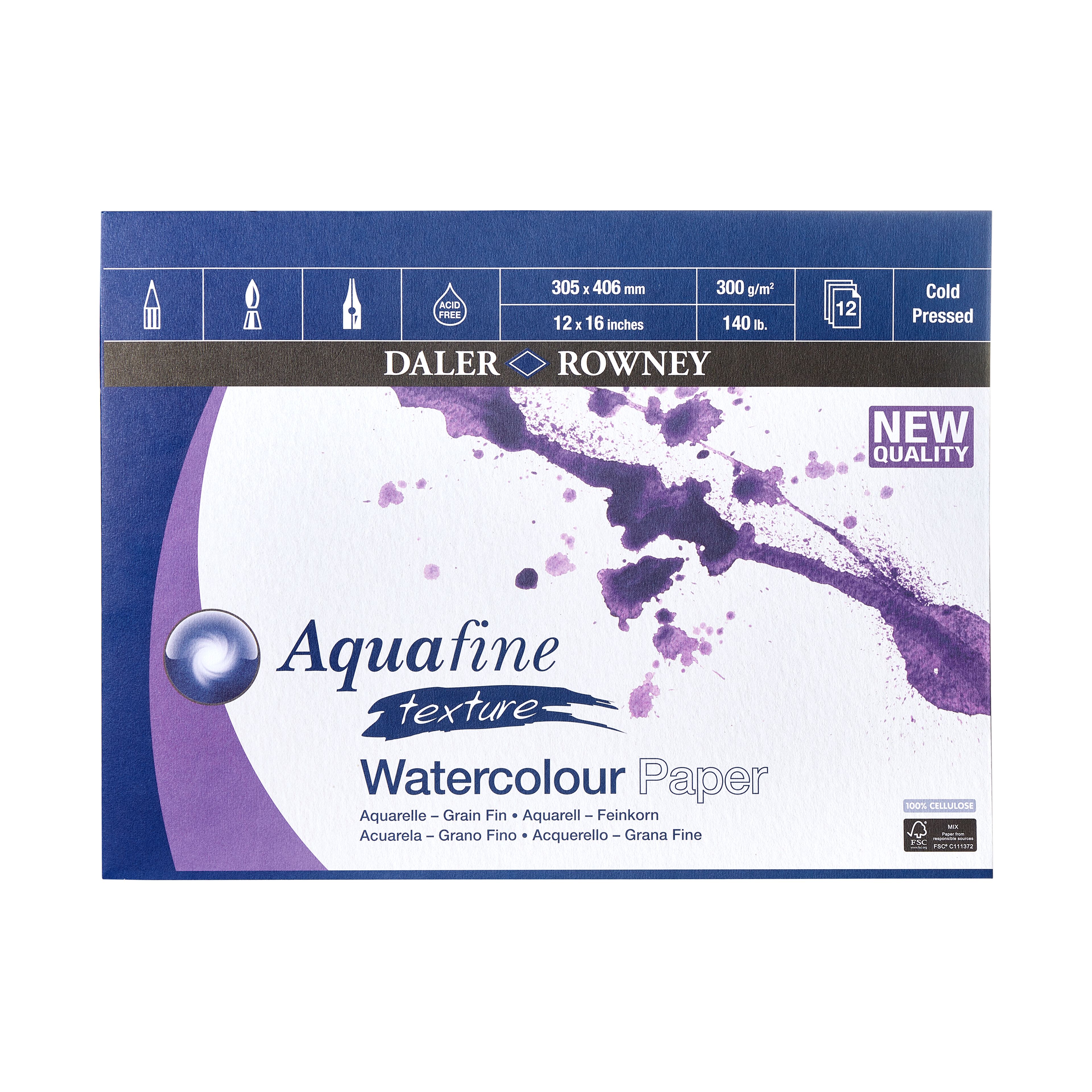 Daler-Rowney Aquafine Texture cold pressed watercolour paper pad 16x12in - 300gsm