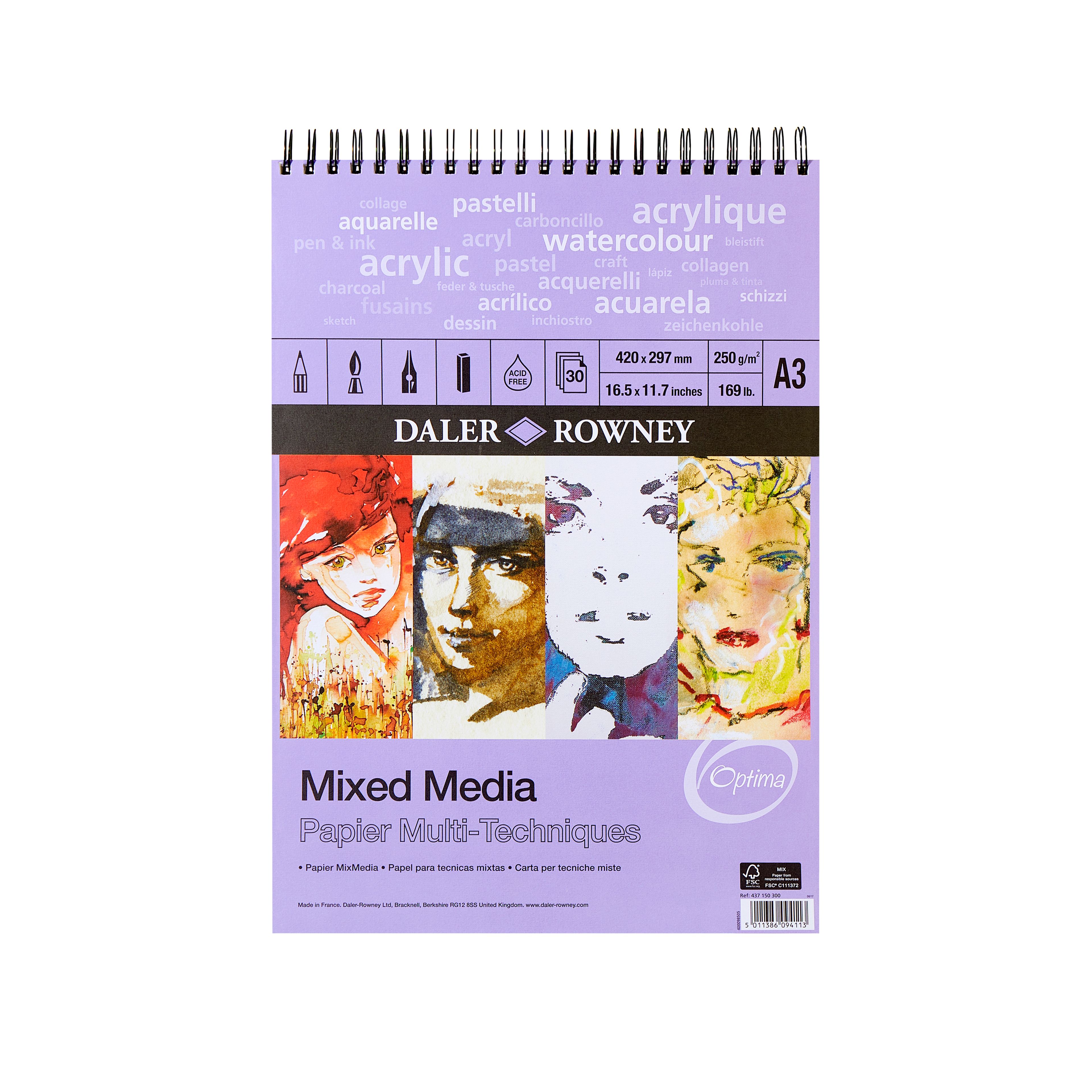 Daler-Rowney Optima mixed media spiral pad A3 - 250gsm