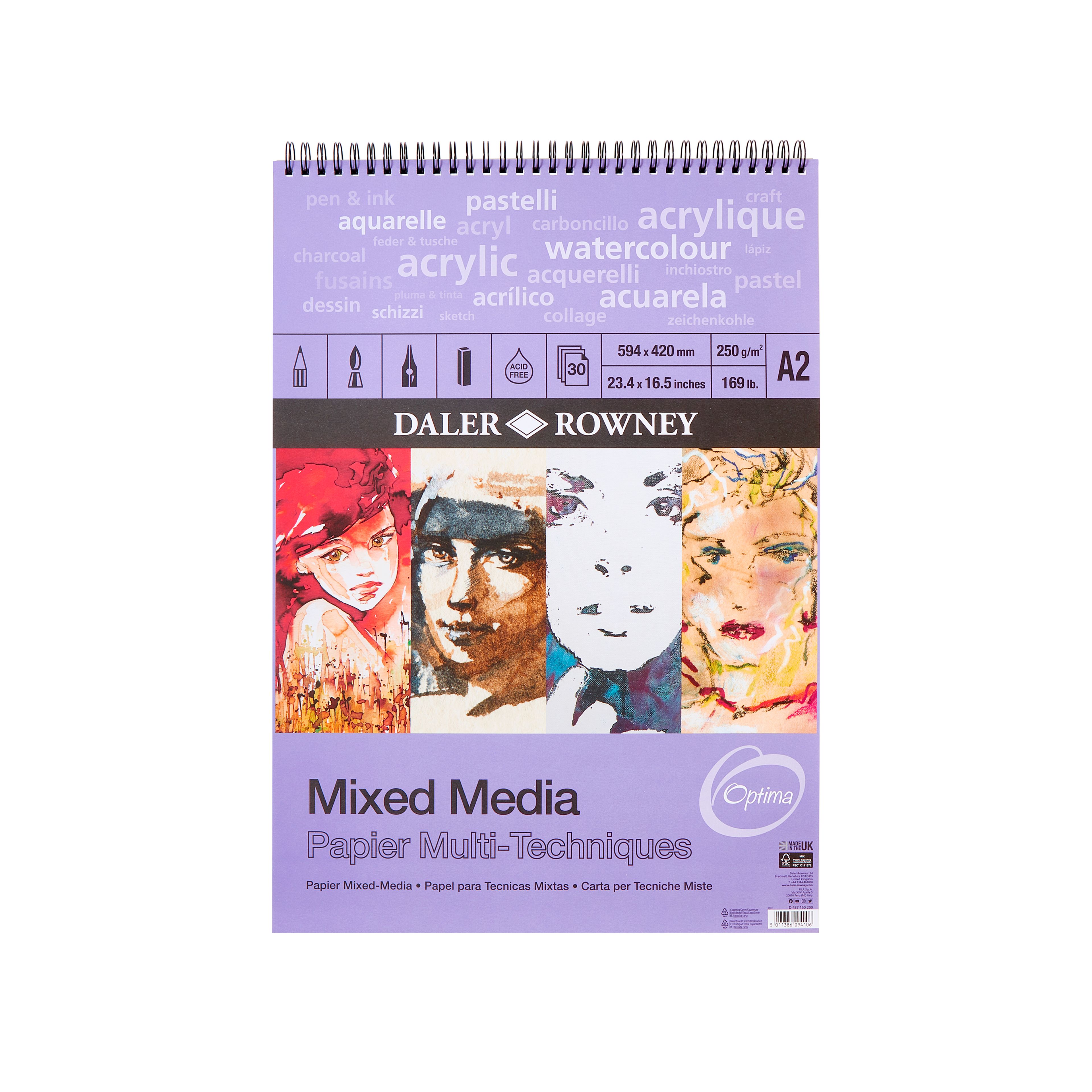 Daler-Rowney Optima mixed media spiral pad A2 - 250gsm