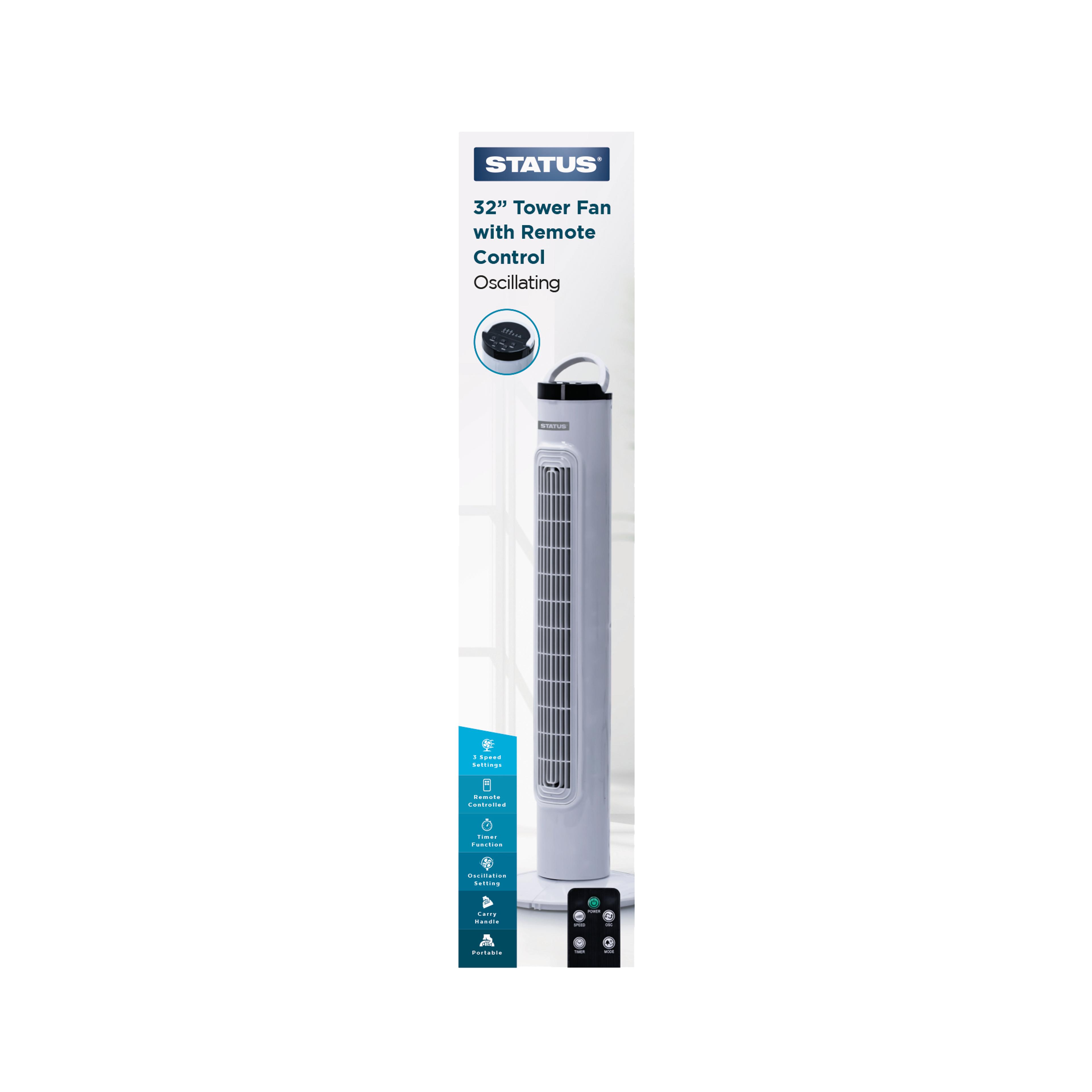 Status Oscillating White Tower Fan, 32in