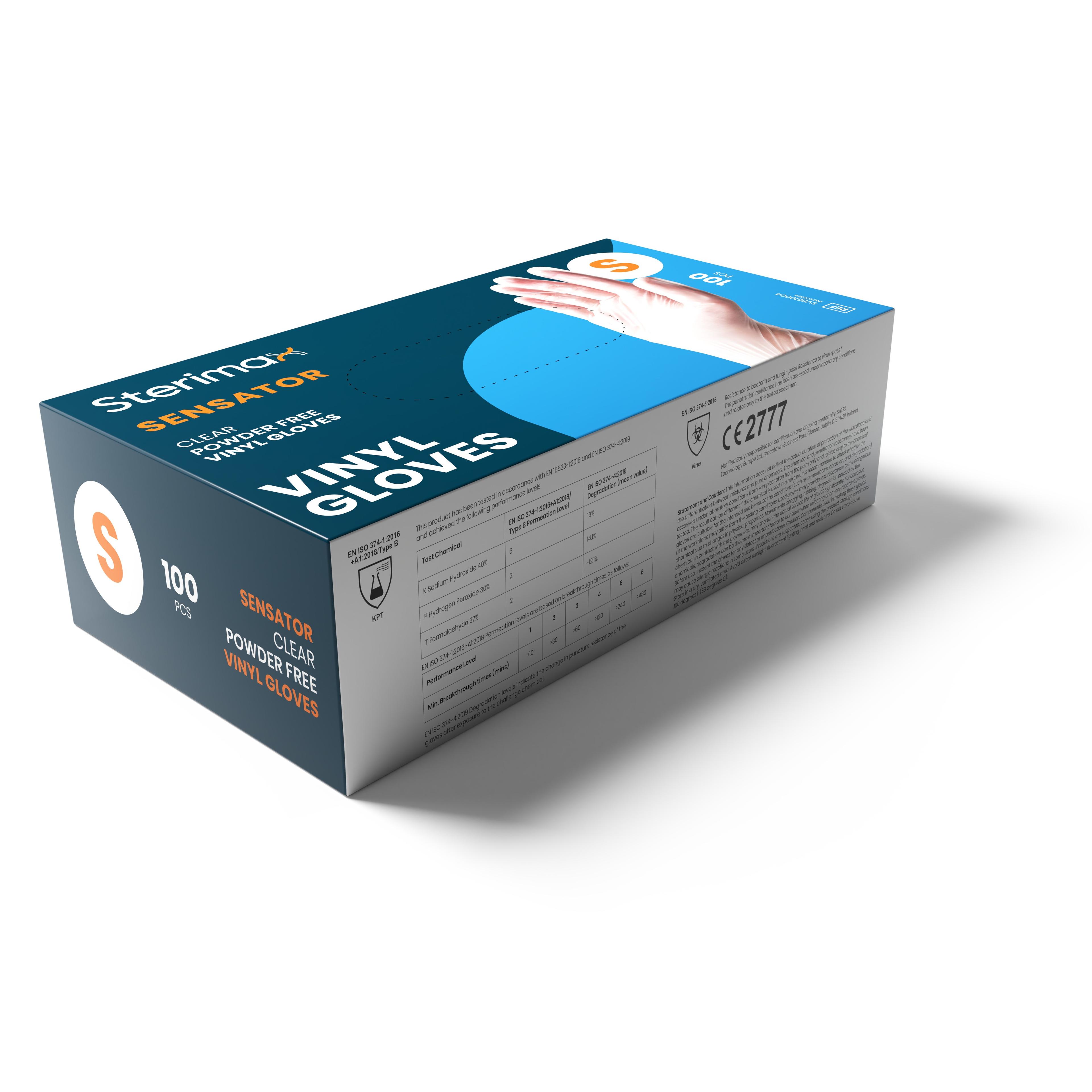 Sensator Clear Powder-Free Vinyl Gloves Box 100 - Small