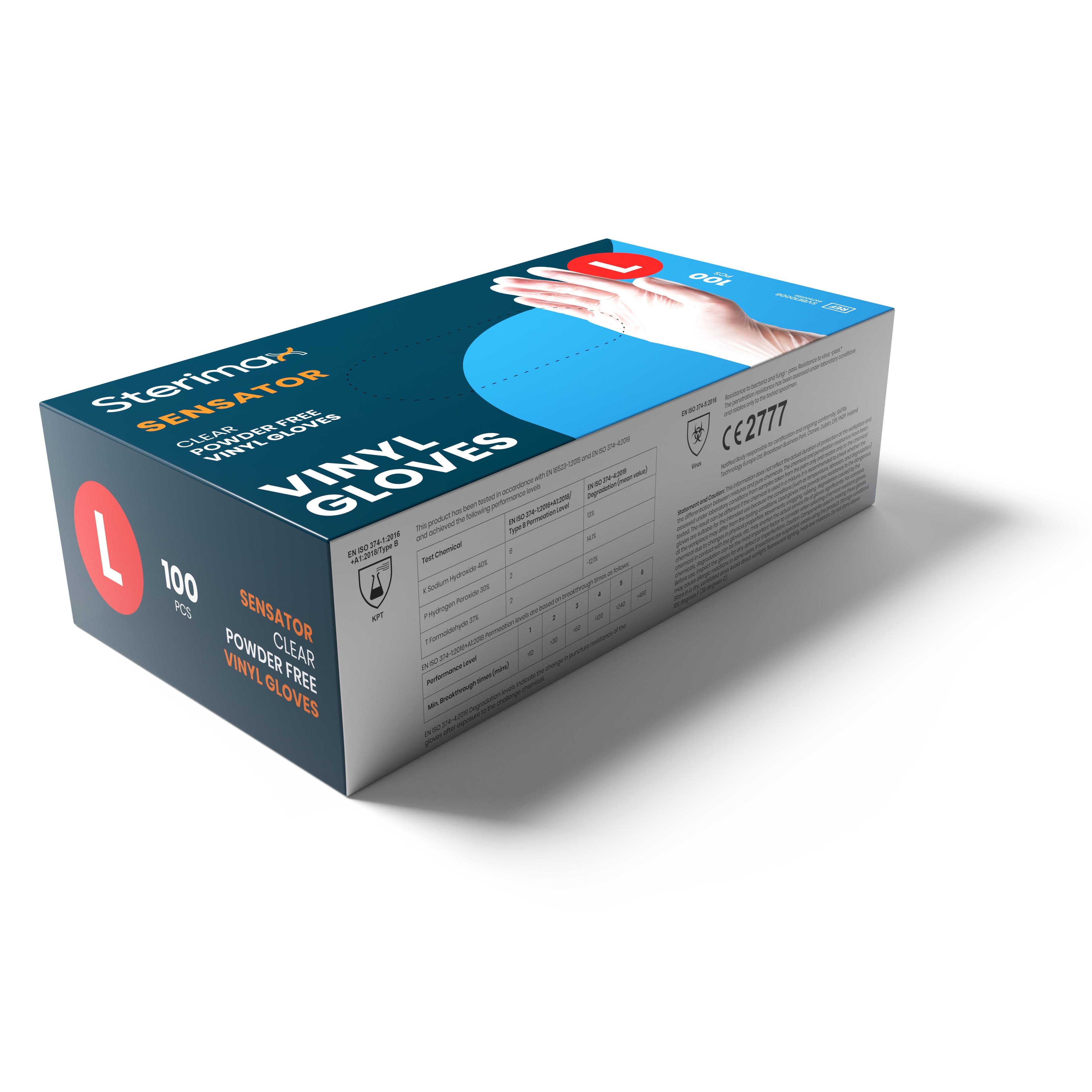 Sensator Clear Powder-Free Vinyl Gloves Box 100 - Large 