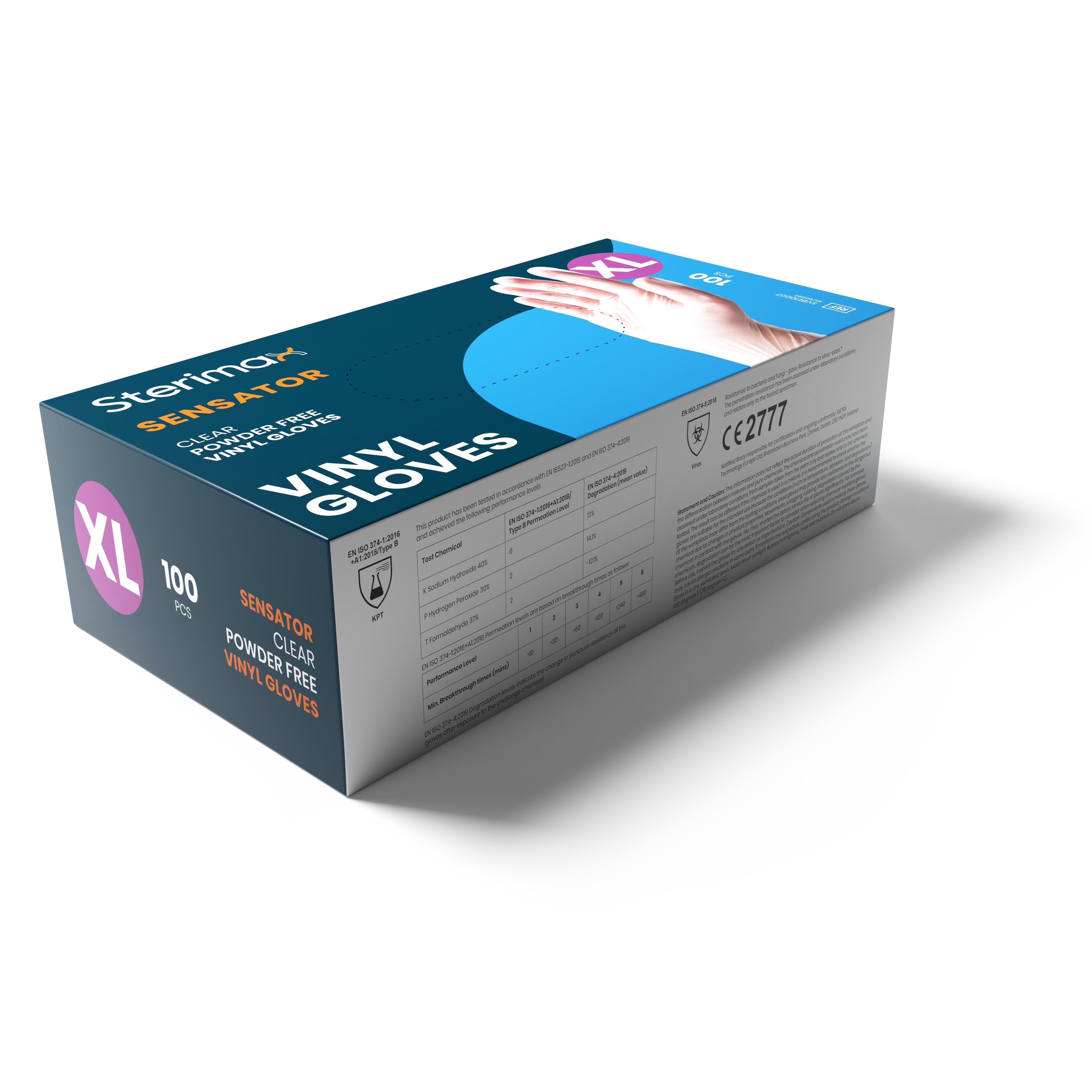 Sensator Clear Powder-Free Vinyl Gloves Box 100 - Extra Large 