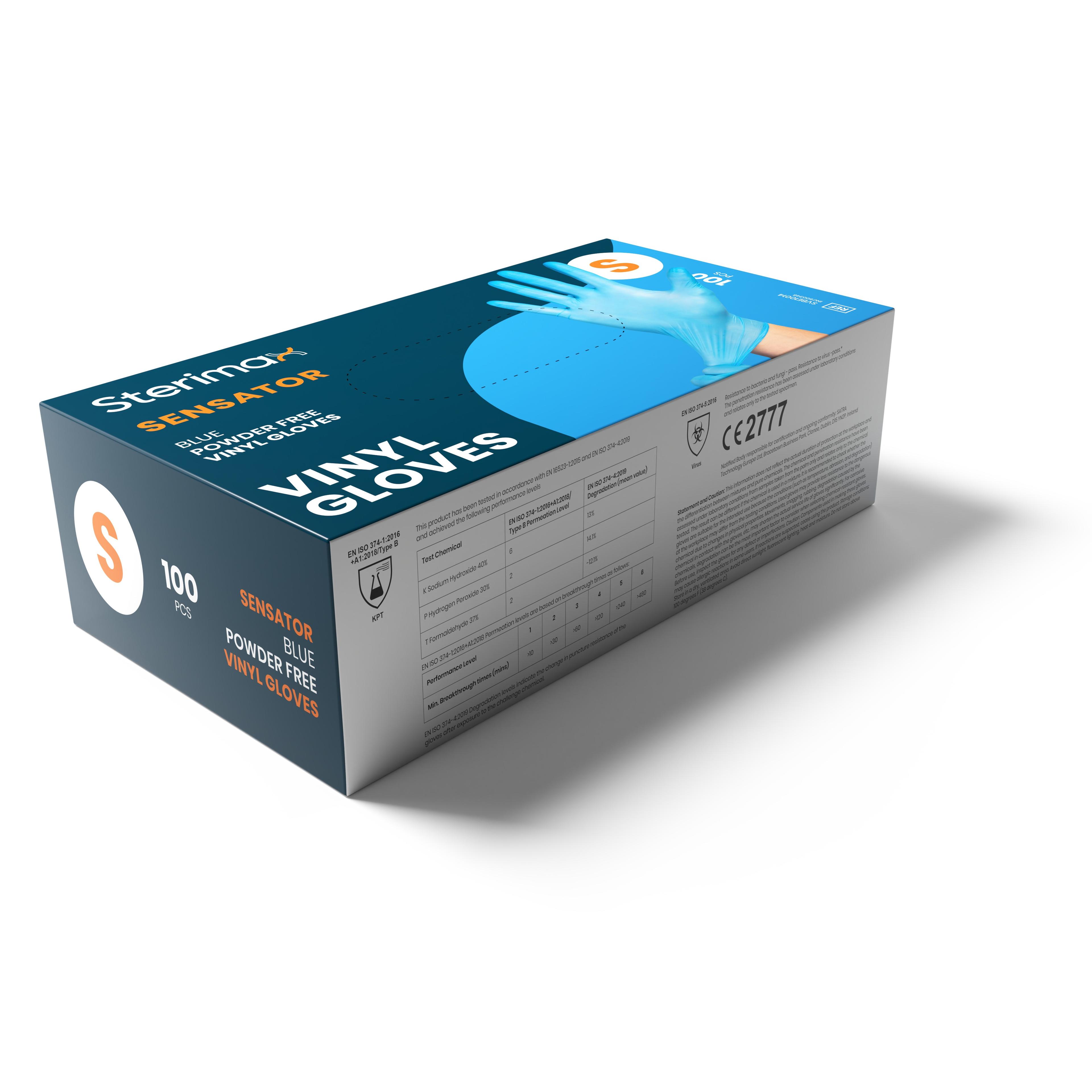 Sensator Blue Powder-Free Vinyl Gloves Box 100 - Small