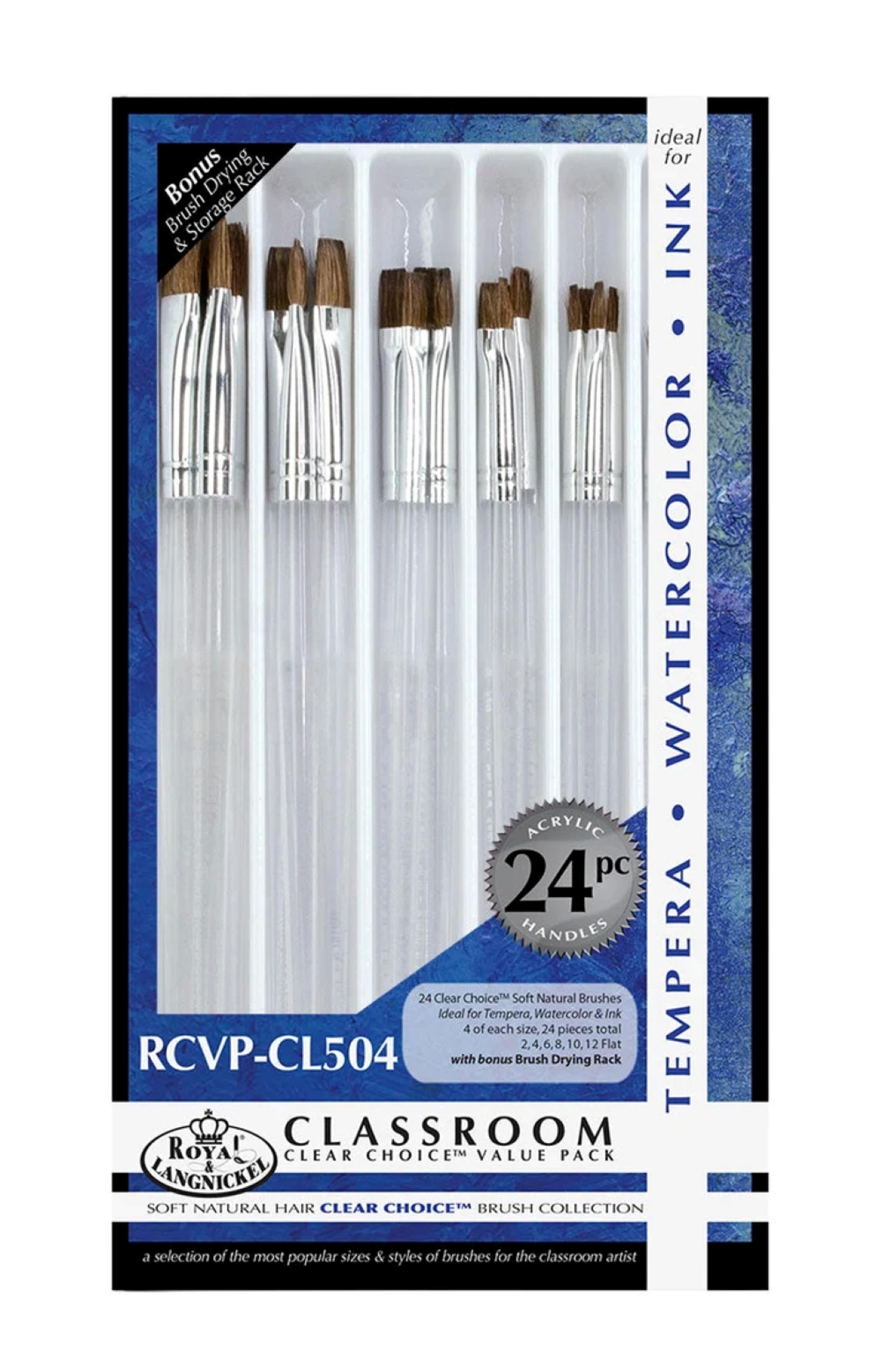 Clear Choice Paint Brushes - Natural Hair - Flat -  Pack 24