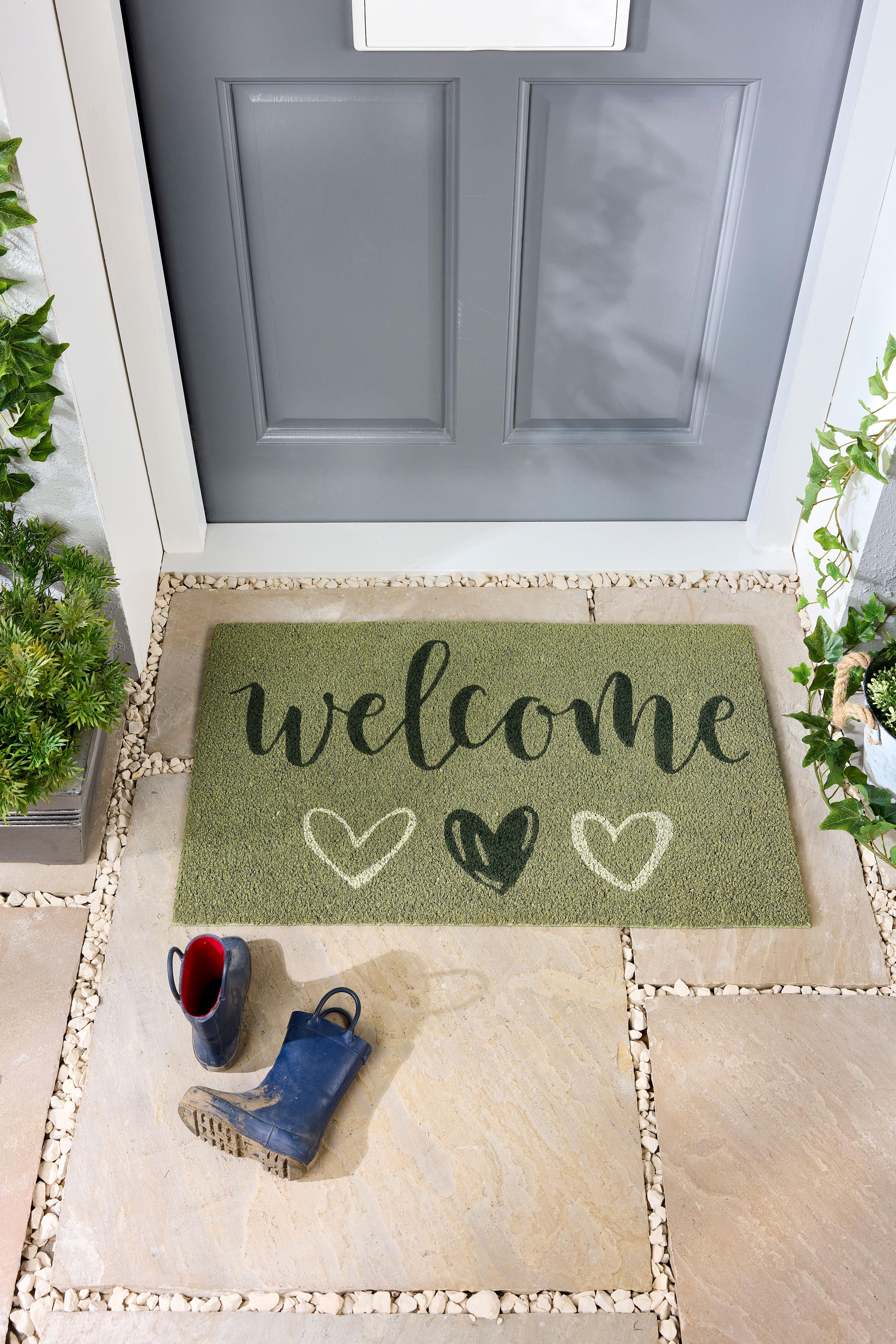 Welcome Sage Coir Door Mat