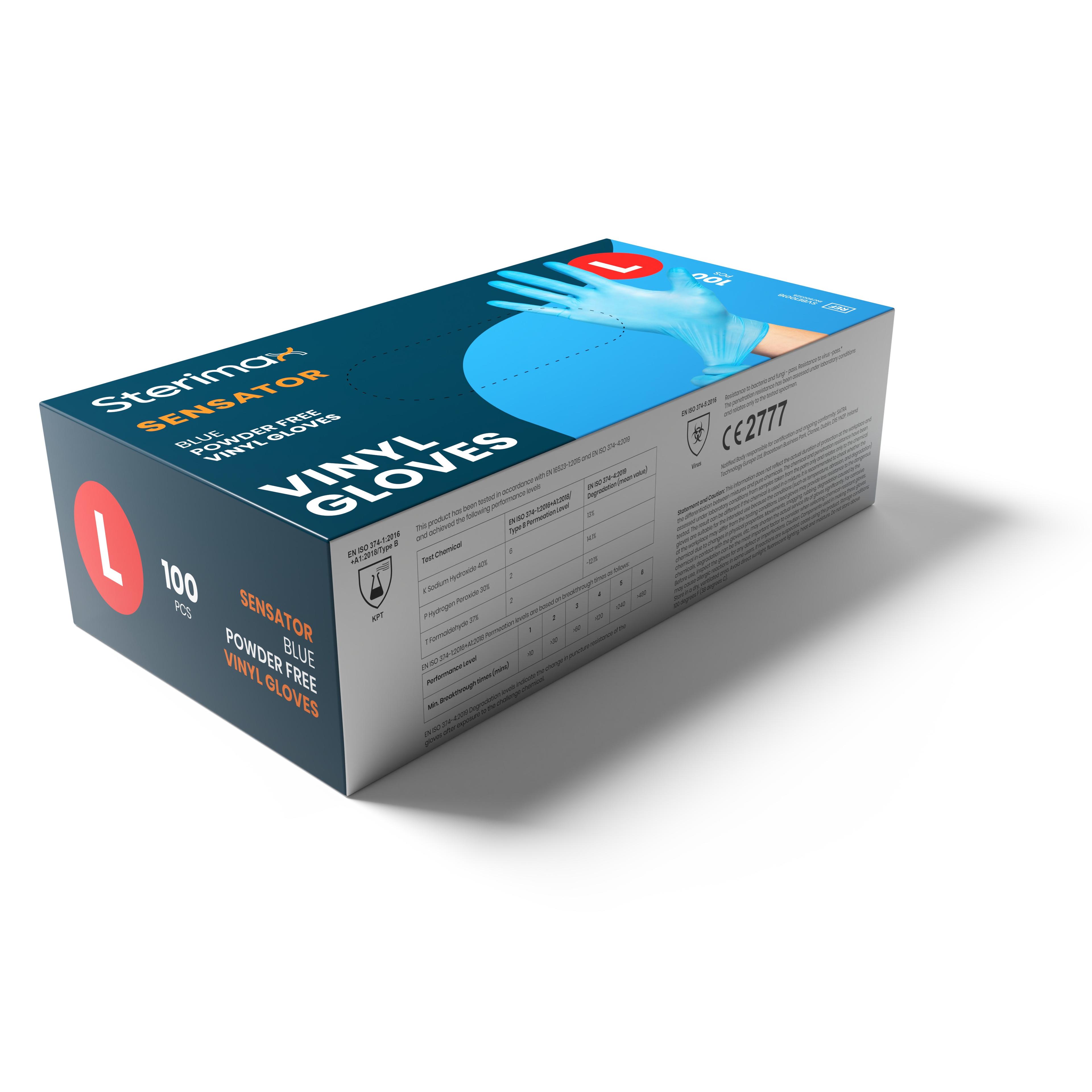Sensator Blue Powder-Free Vinyl Gloves Box 100 - Large 
