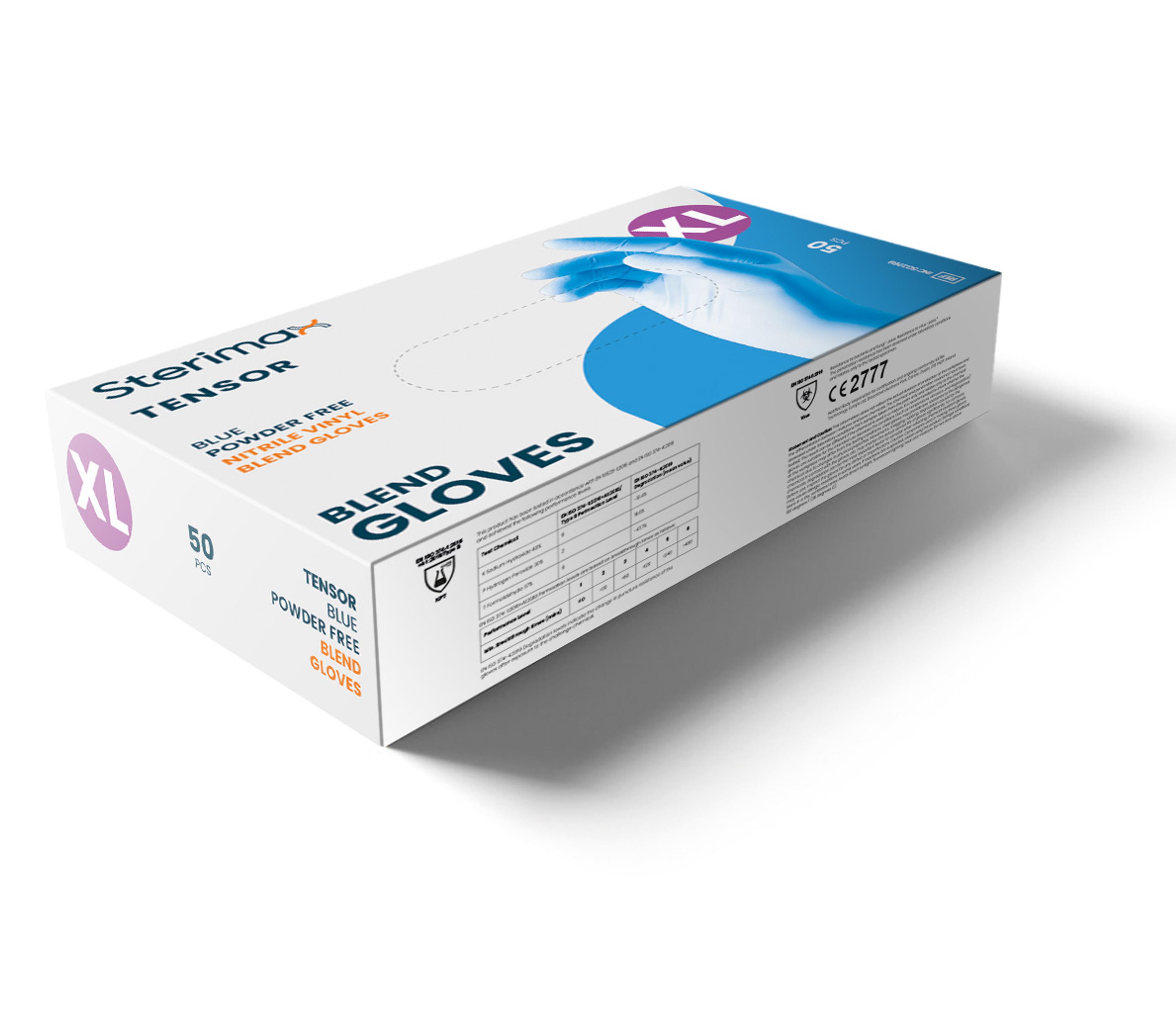 Tensor Nitrile Blend Blue Powder-Free Gloves Box 100 - Extra Large