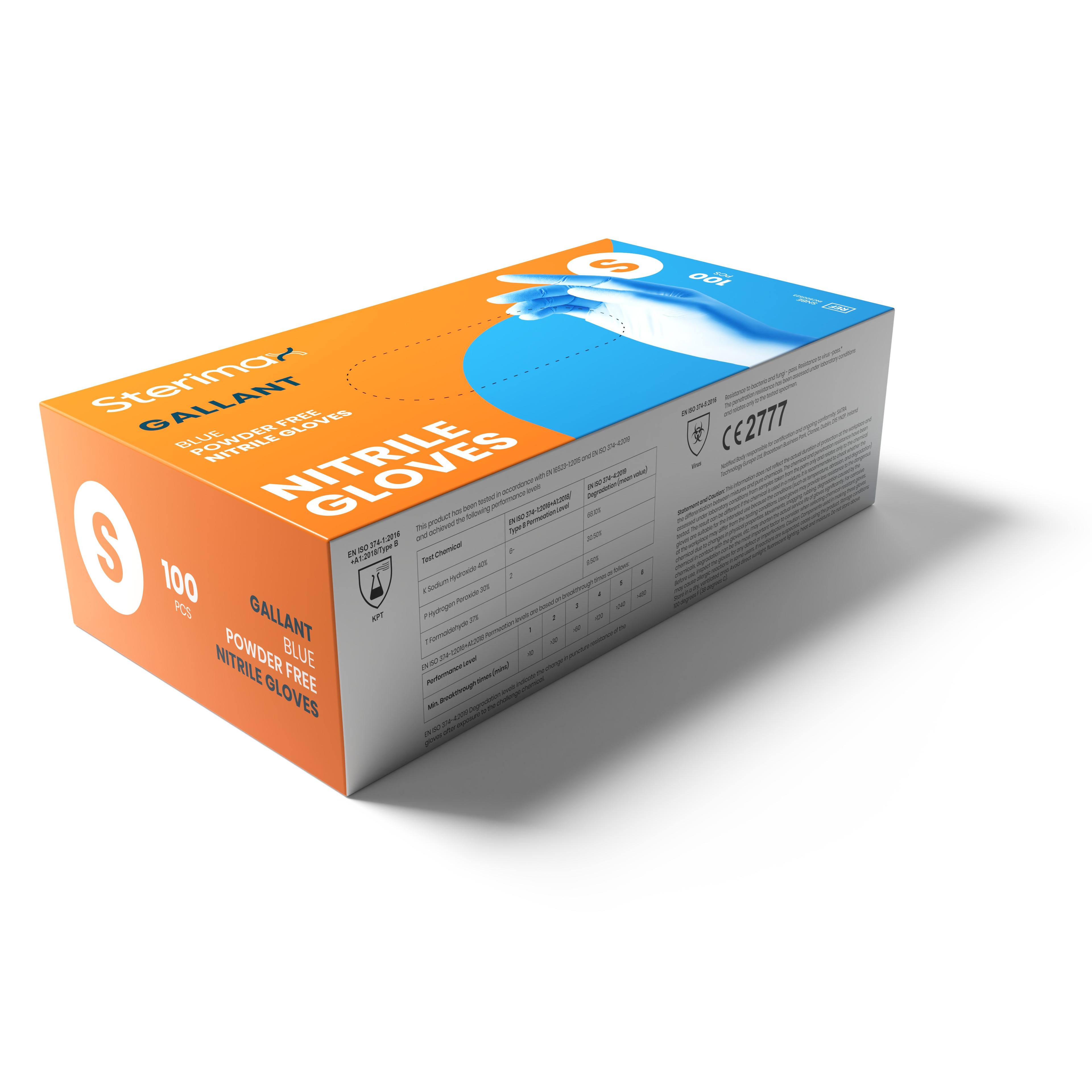 Gallant Blue Nitrile Powder-Free Gloves Box 100 - Small