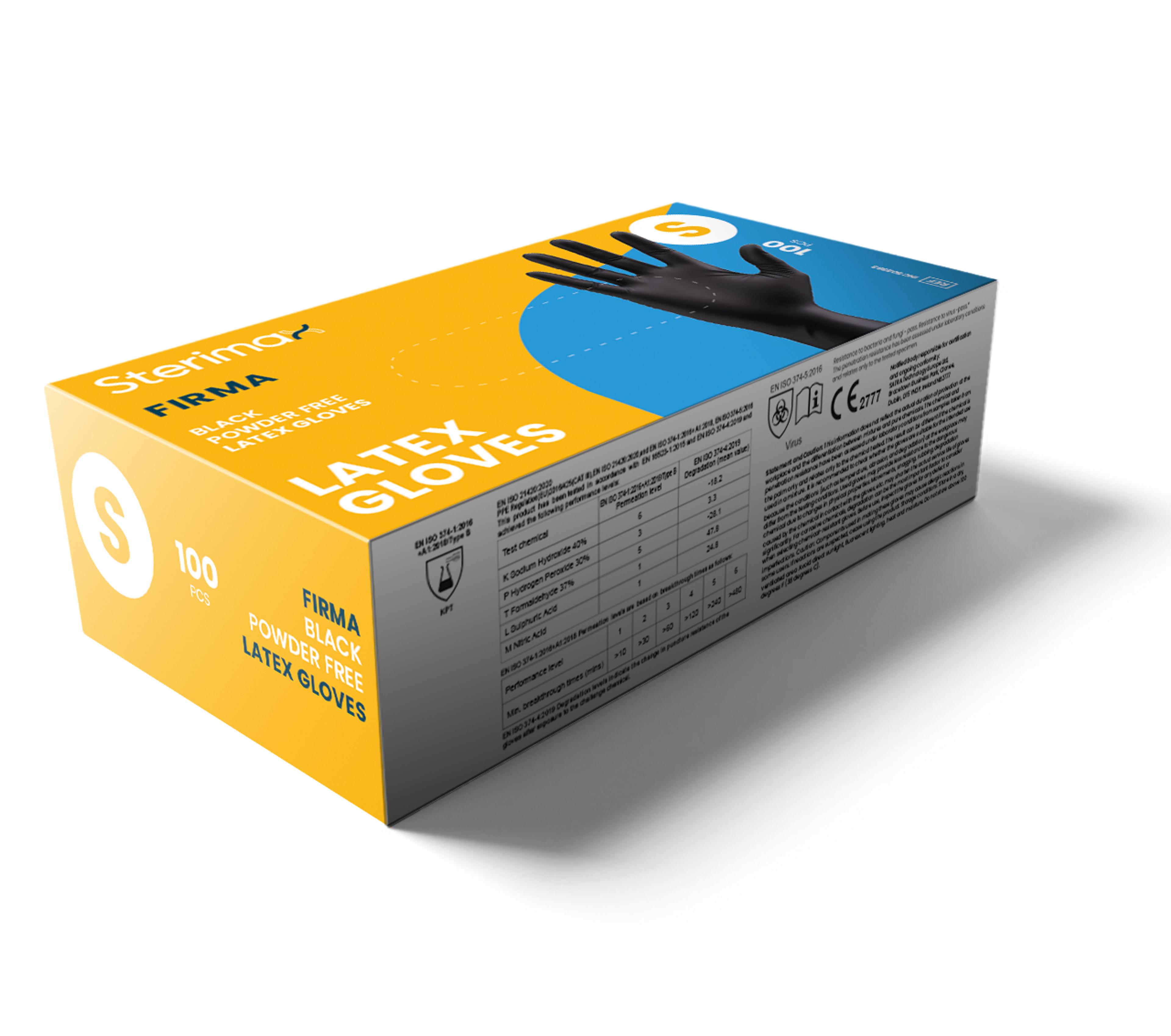 Firma Black Latex Powder-Free Examination Gloves Box 100 - Small