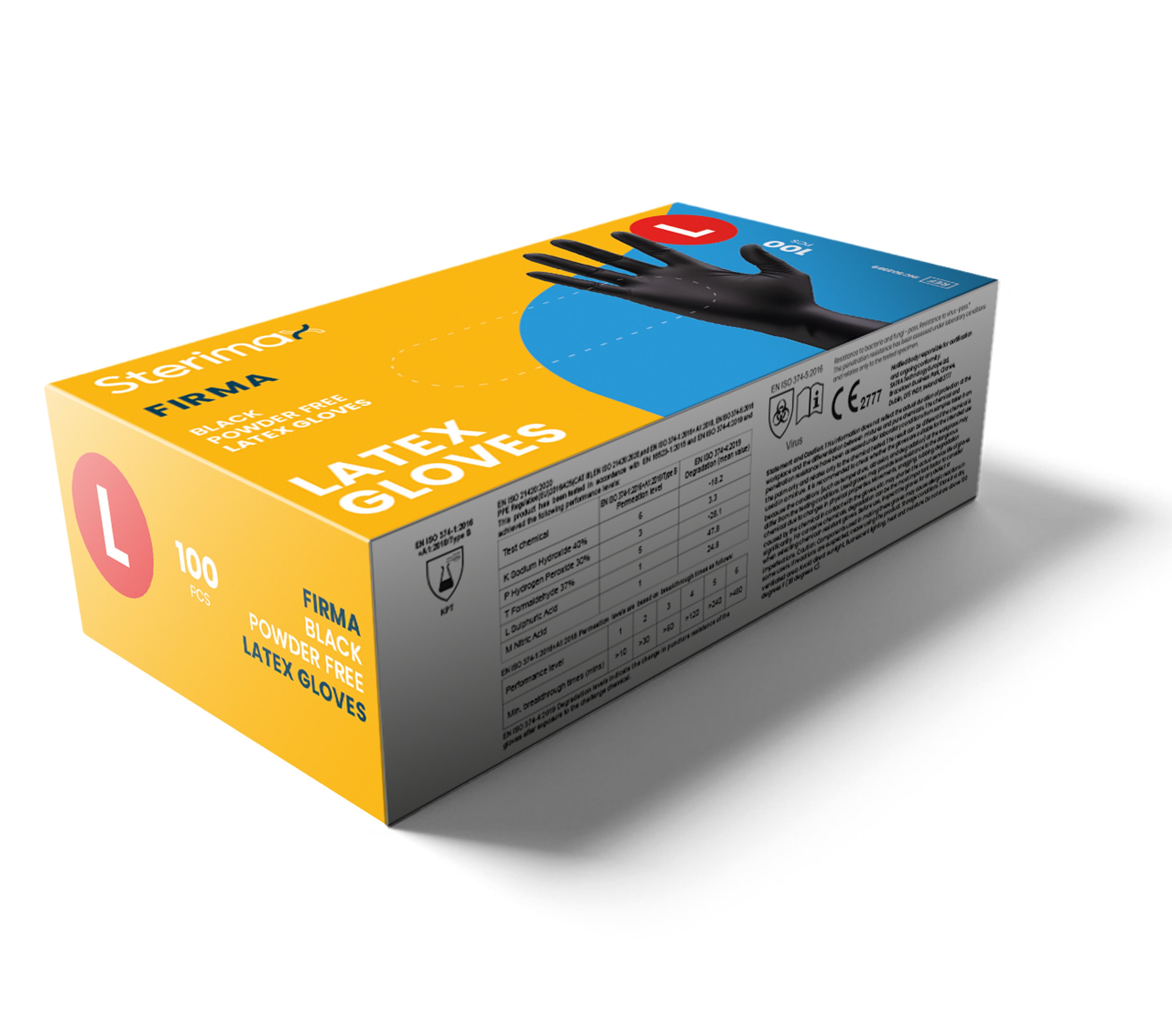 Firma Black Latex Powder-Free Examination Gloves Box 100 - Large