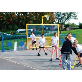 Fe0250 Primary 5 A Side Goal With Basketball Ring And Low Side Panels White Frame Findel International