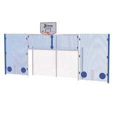 Open Football Goal With Basketball - Cricket Side Panels and Rebound Wall - White Frame - Full Height 