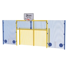 Open Football Goal With Basketball - Cricket Side Panels and Rebound Wall - Yellow Frame - Full Height 