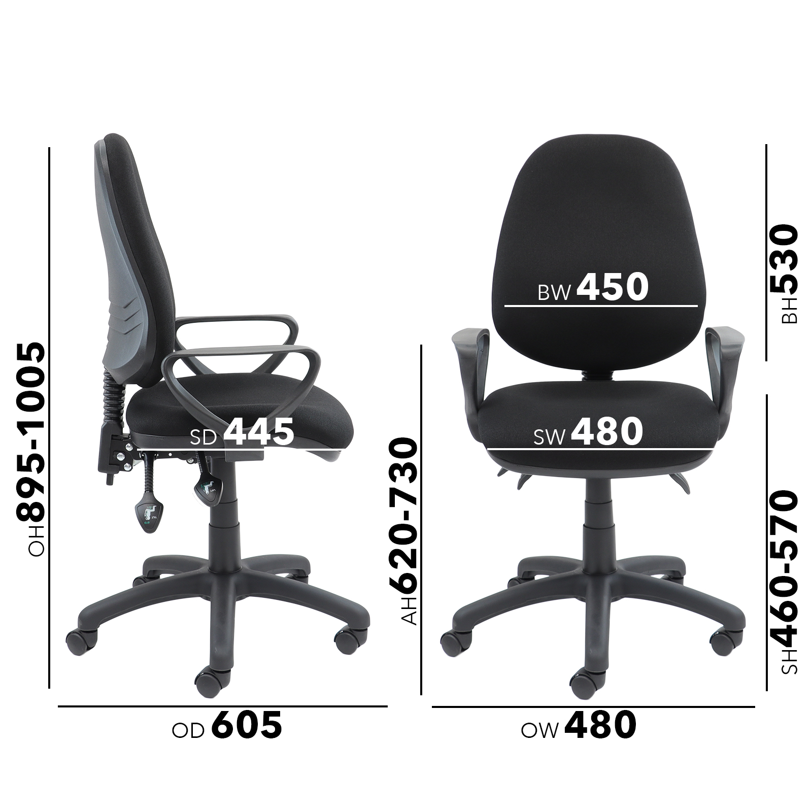 Vantage 3 Lever Fixed Arms Chair Blk