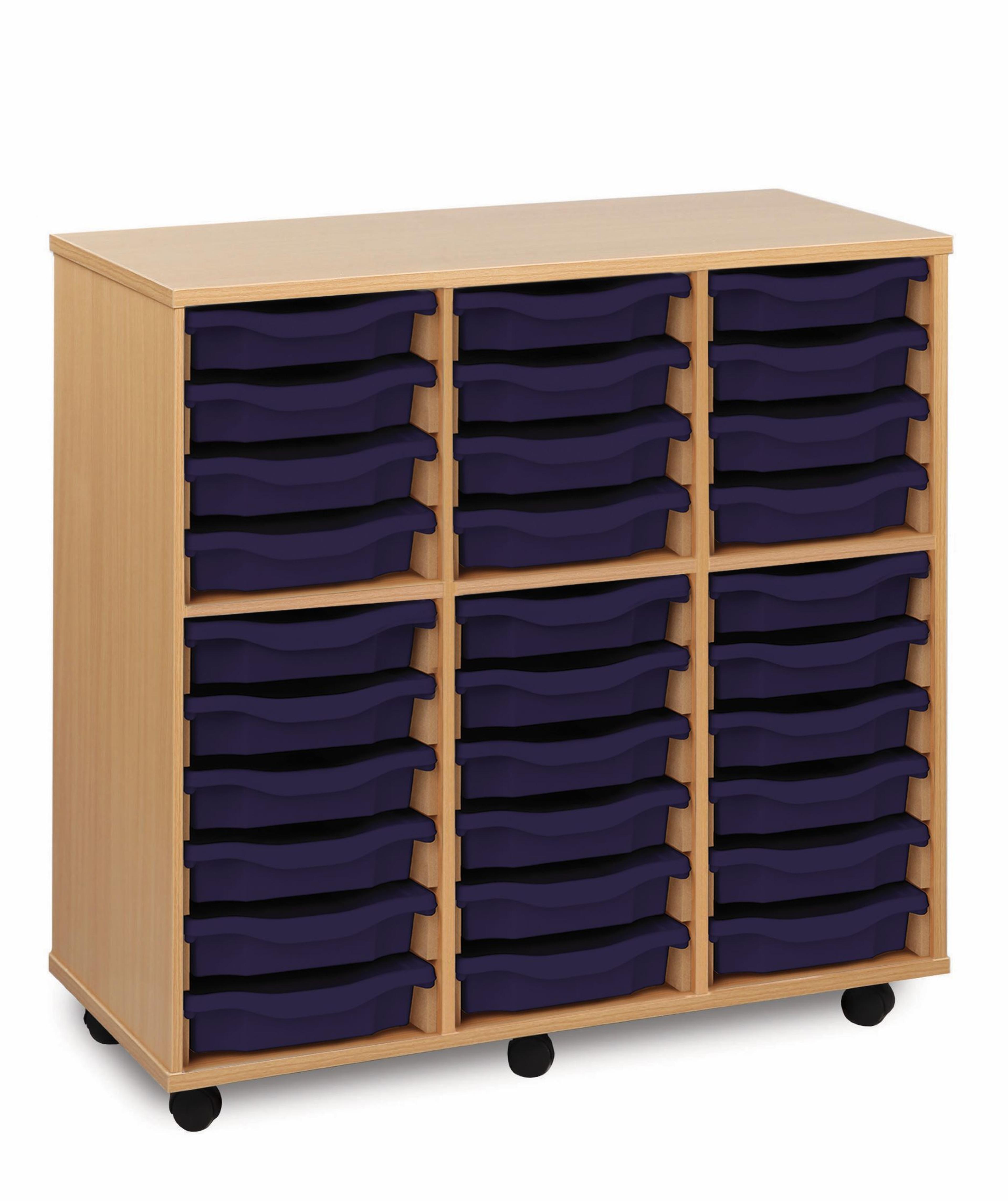 Tray Storage Unit with 30 Shallow Trays - Blue