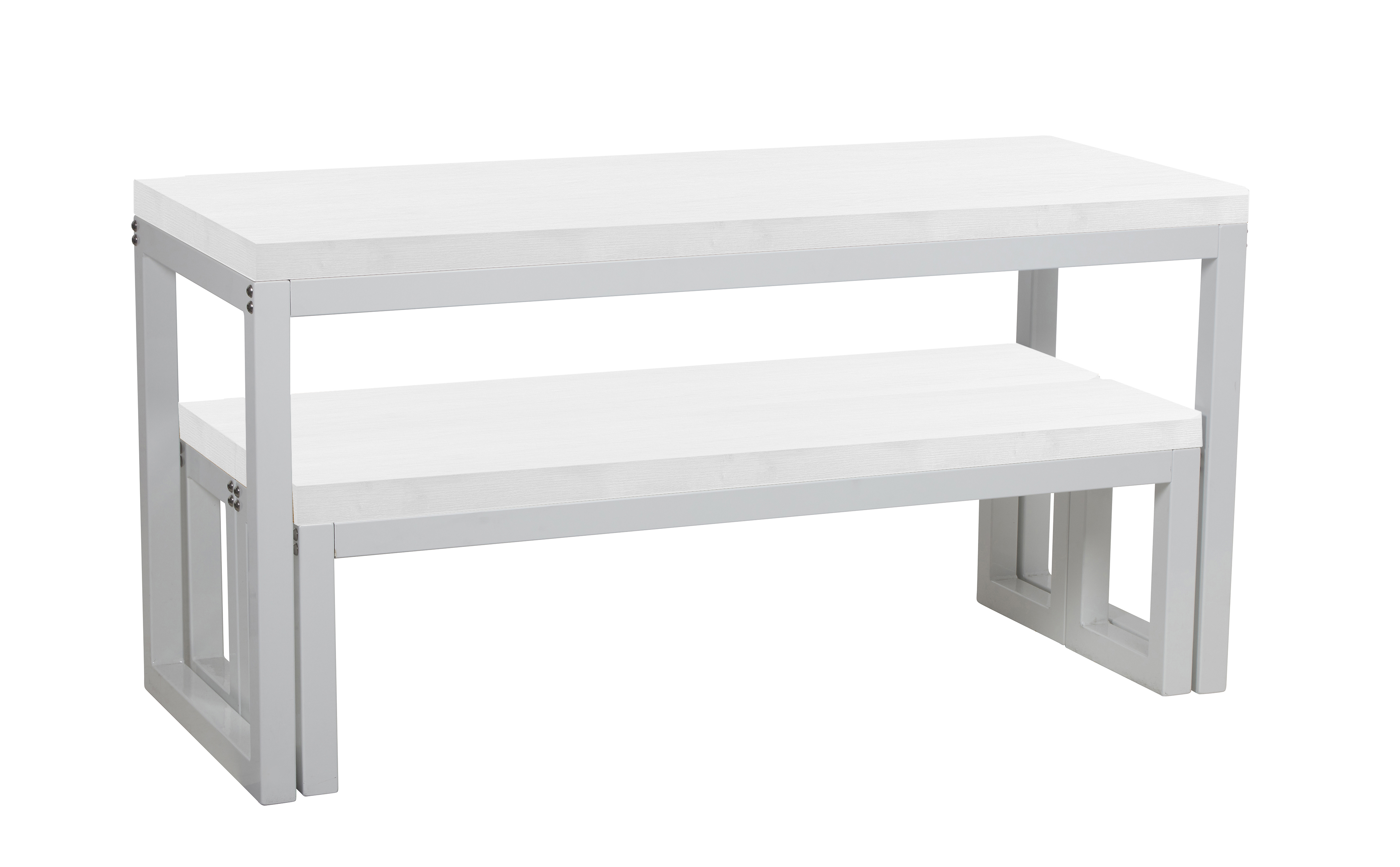 Cube Table and Bench Set - White