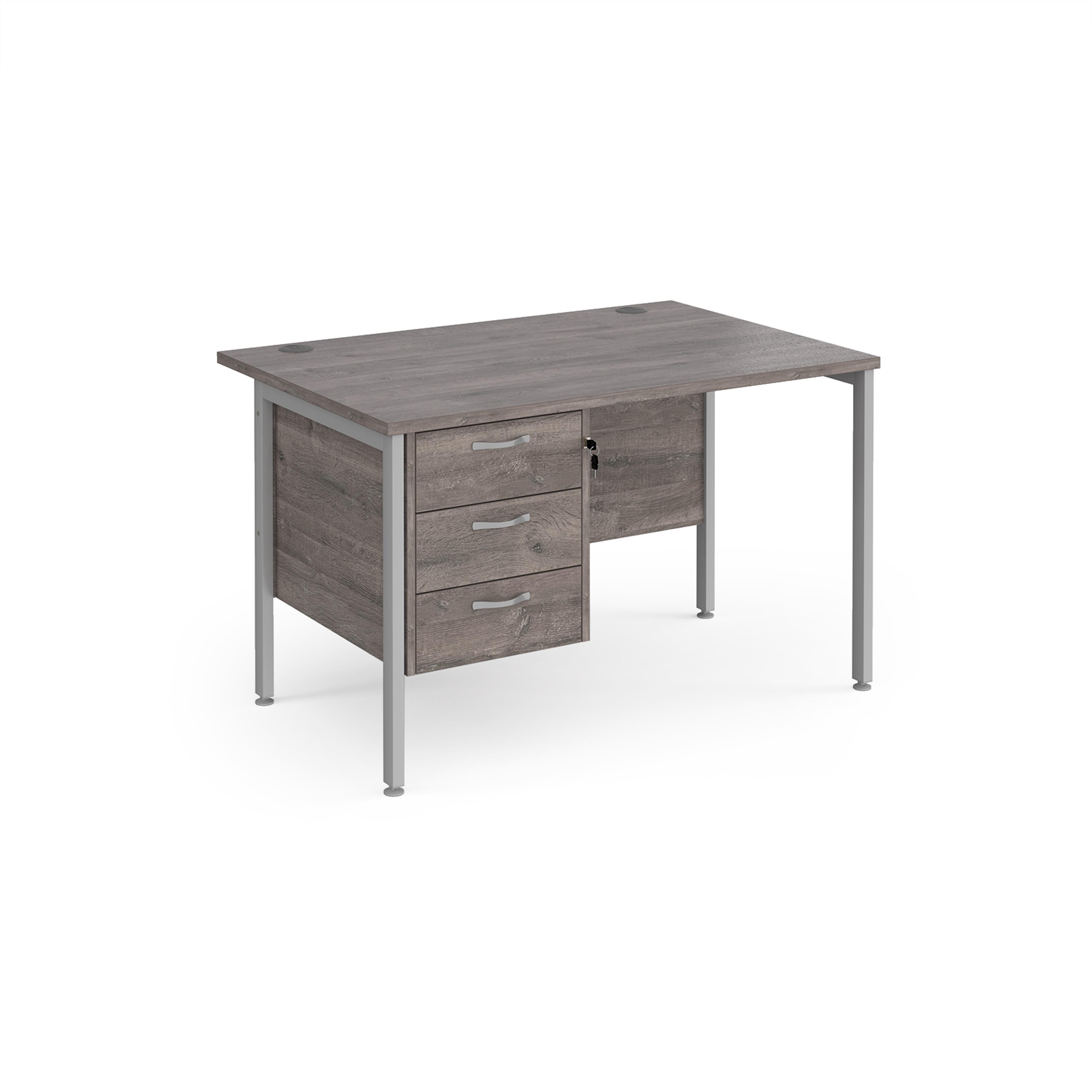 Straight Desk with 3 Drawer Pedestal - Grey Oak