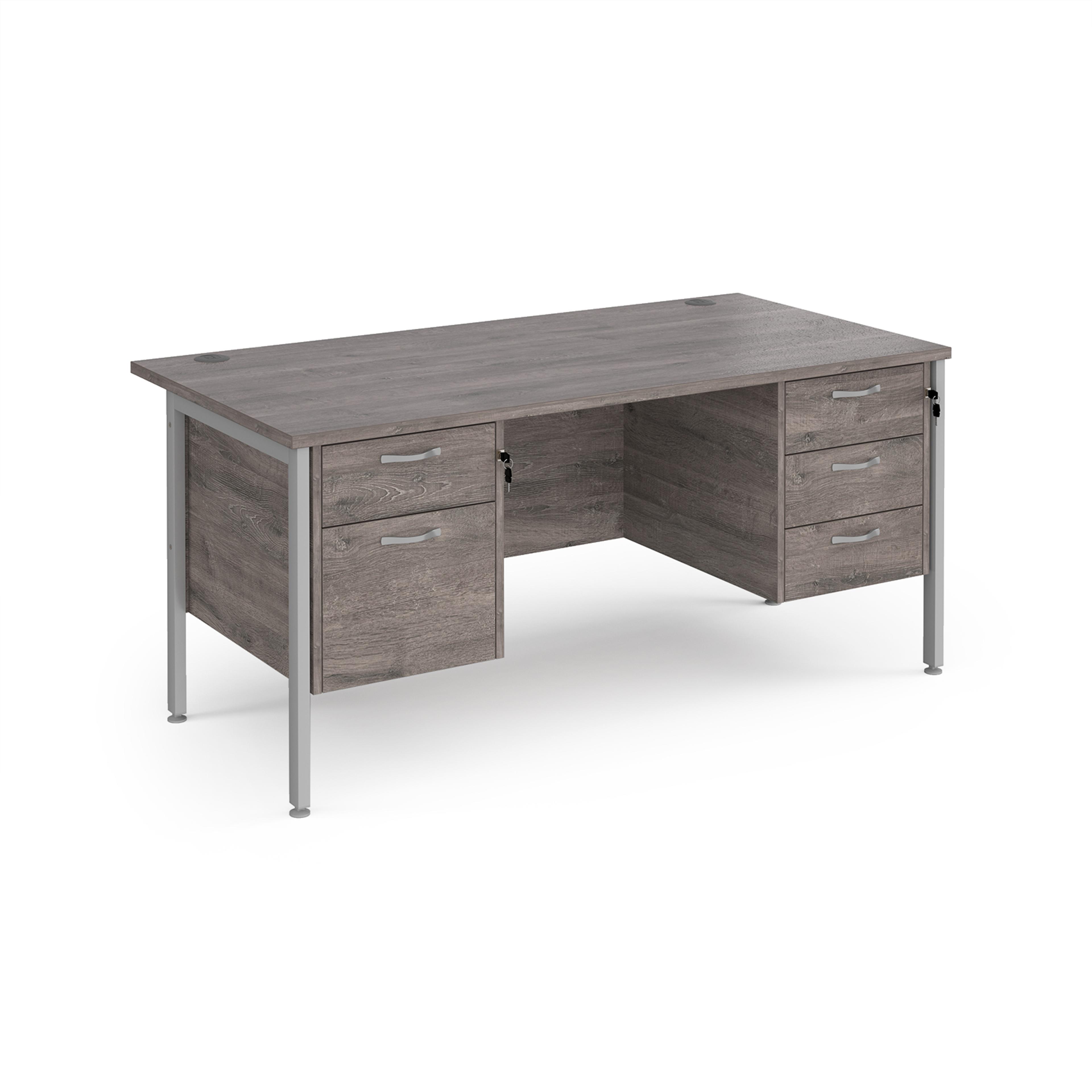 Straight Desk with 2+3 Drawer Pedestal - Grey Oak