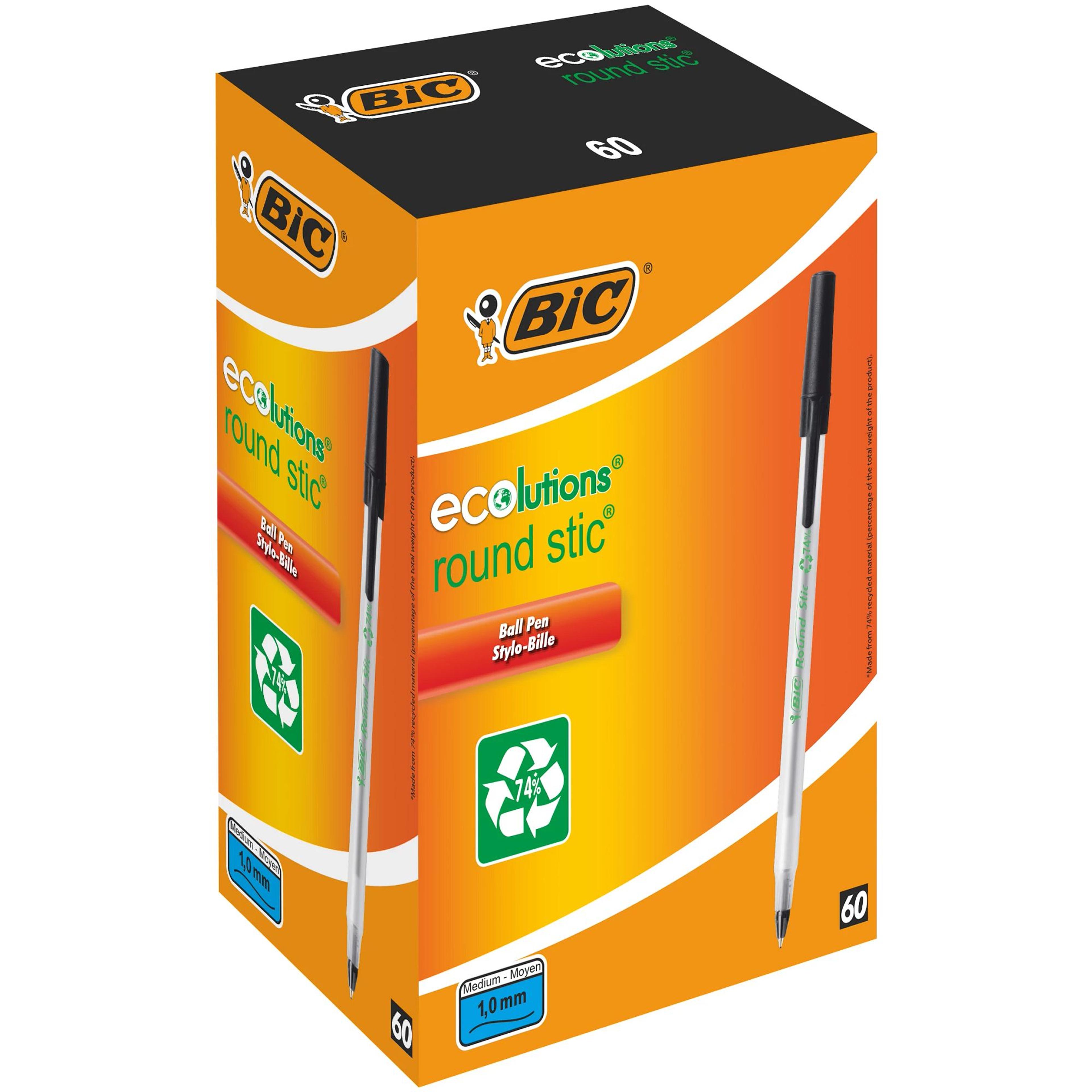 Bic Eco Round Stic Ballpoint Pen - Box of 60  - Black
