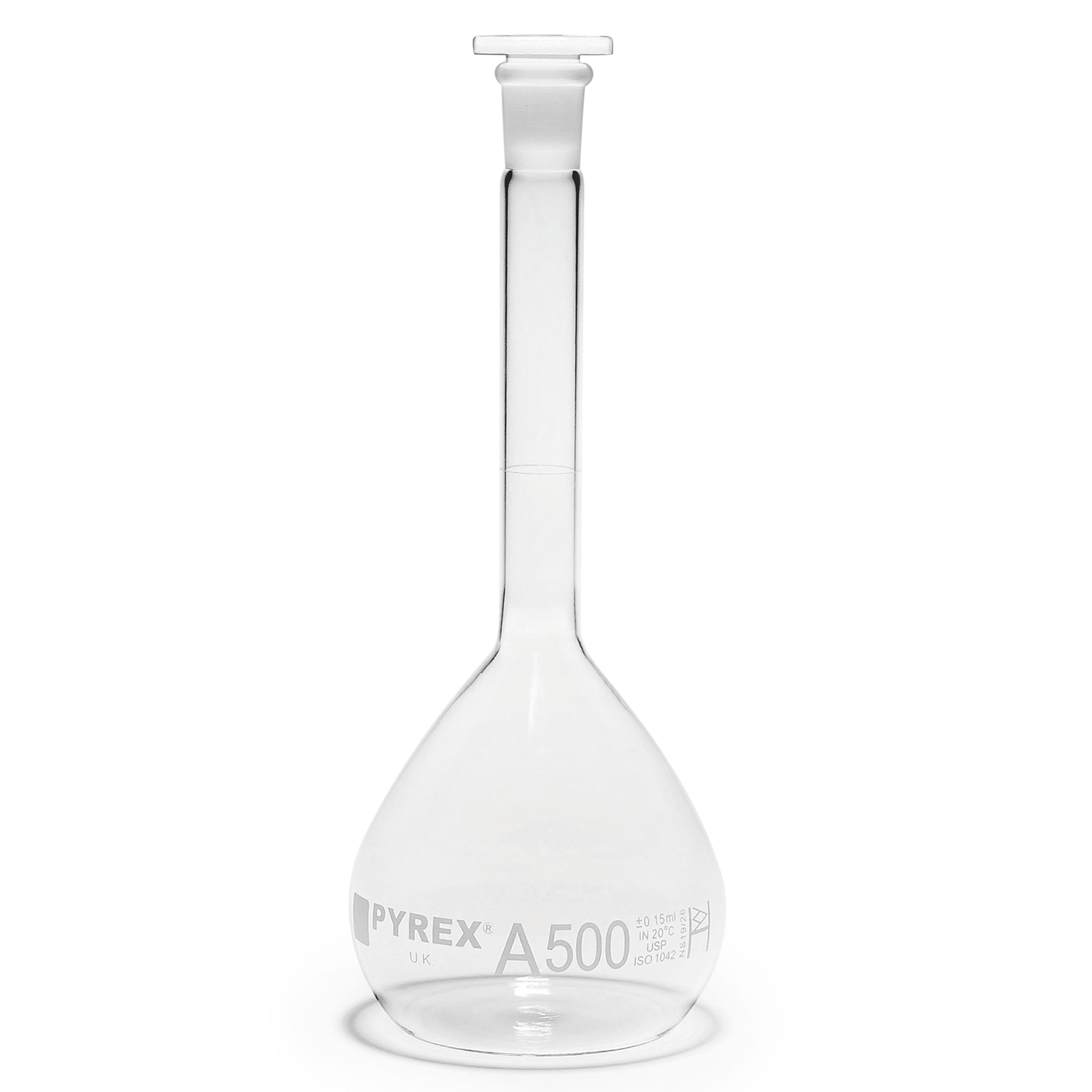 Pyrex® Stoppered Volumetric Flask (Class A) - 500ml - Pack of 2