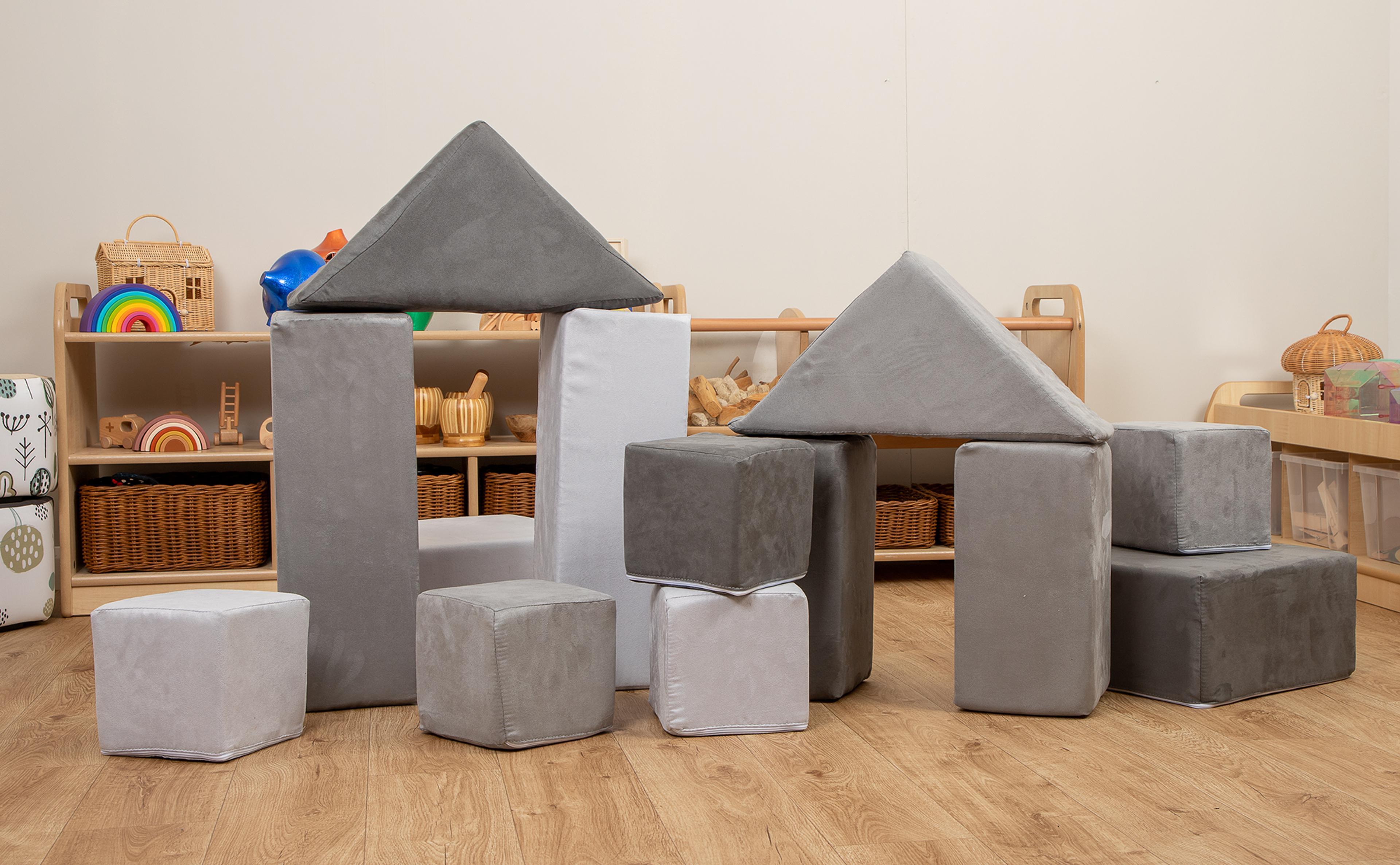 Soft Play Building Blocks Fuax Suede from Hope Education - Set of 13 - Grey 
