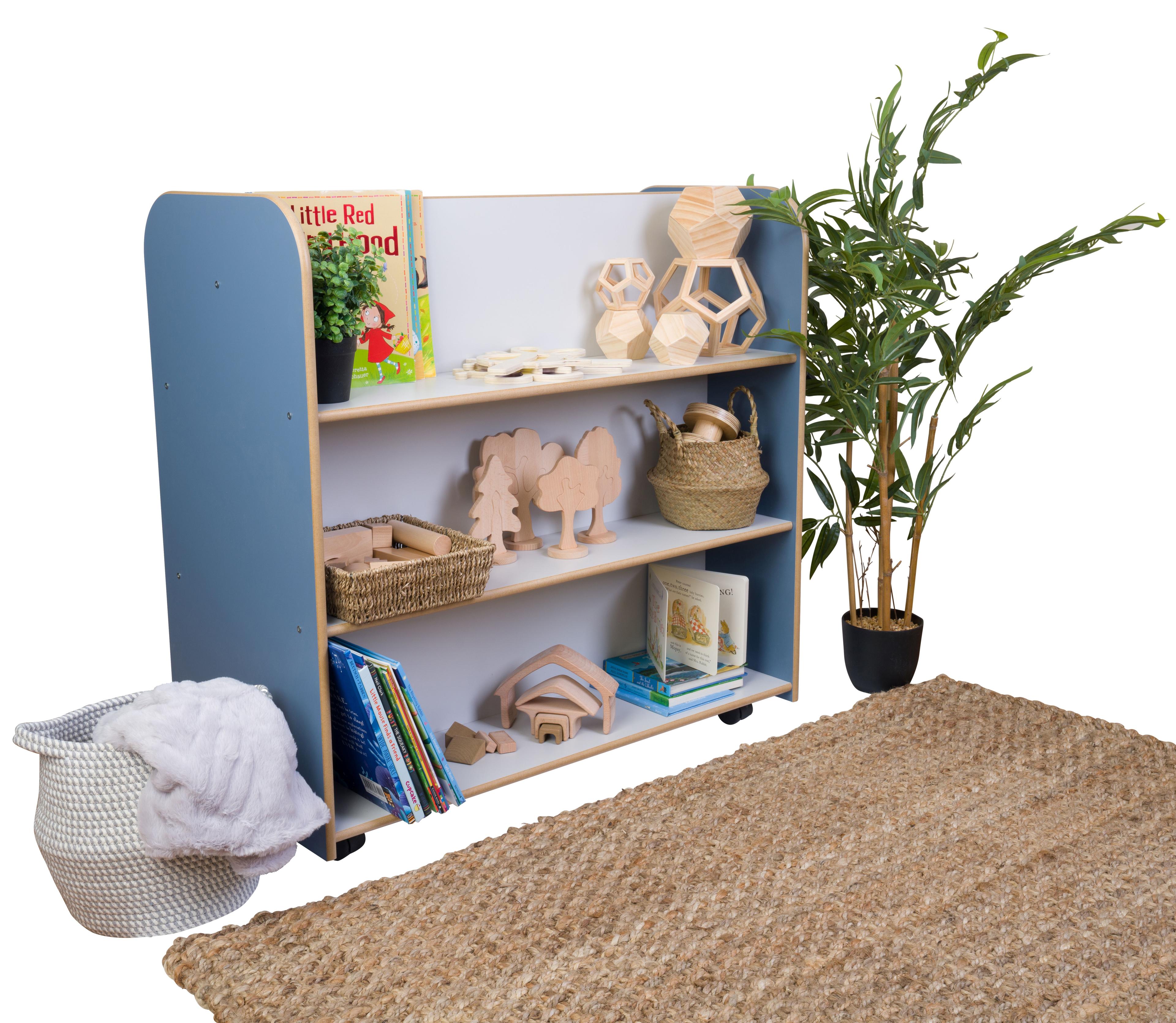 Mobile Double Bookcase - Grey and steel blue
