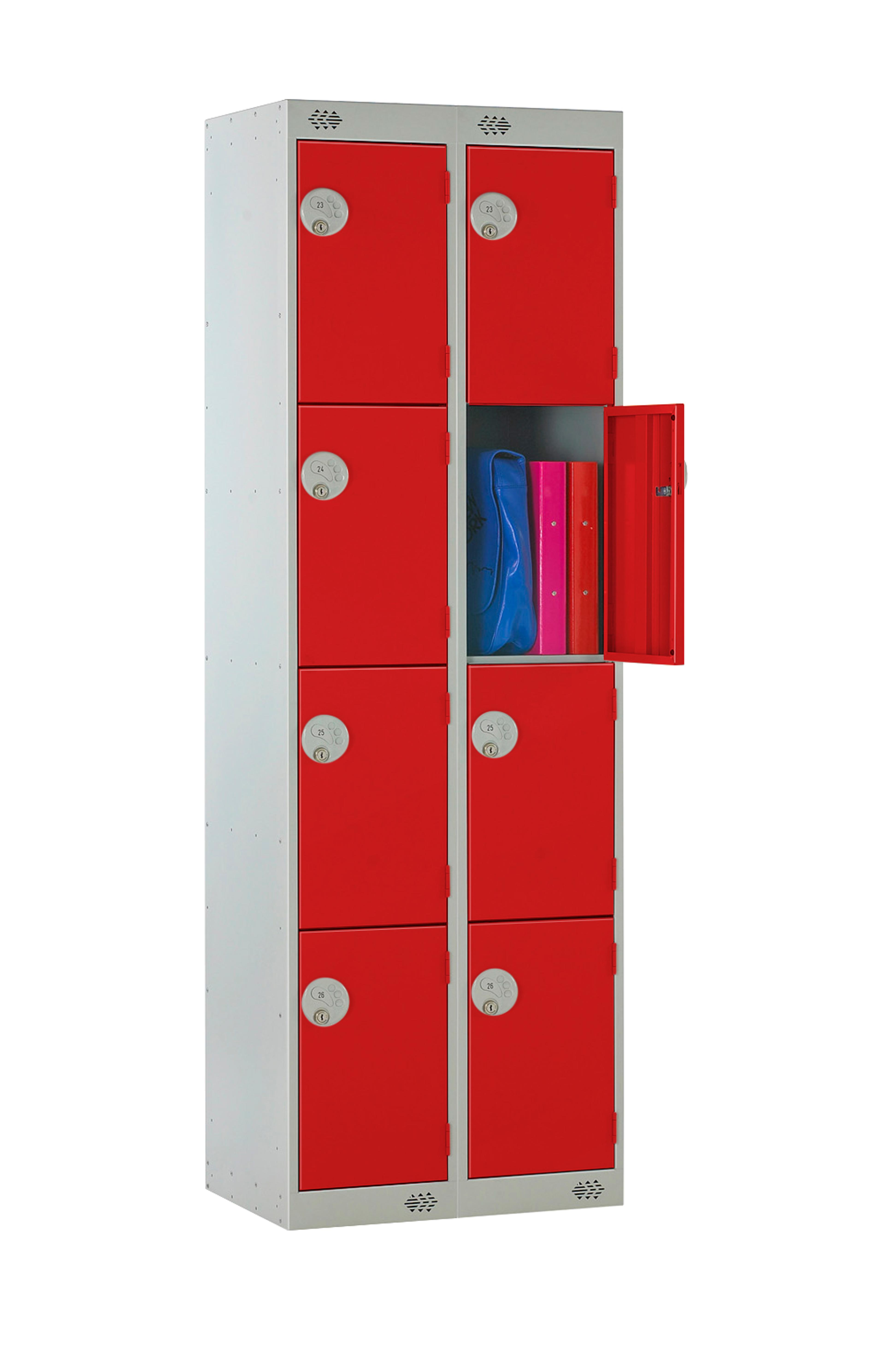 Full Size Steel Lockers - Nest of 2 - Red - 4 Door