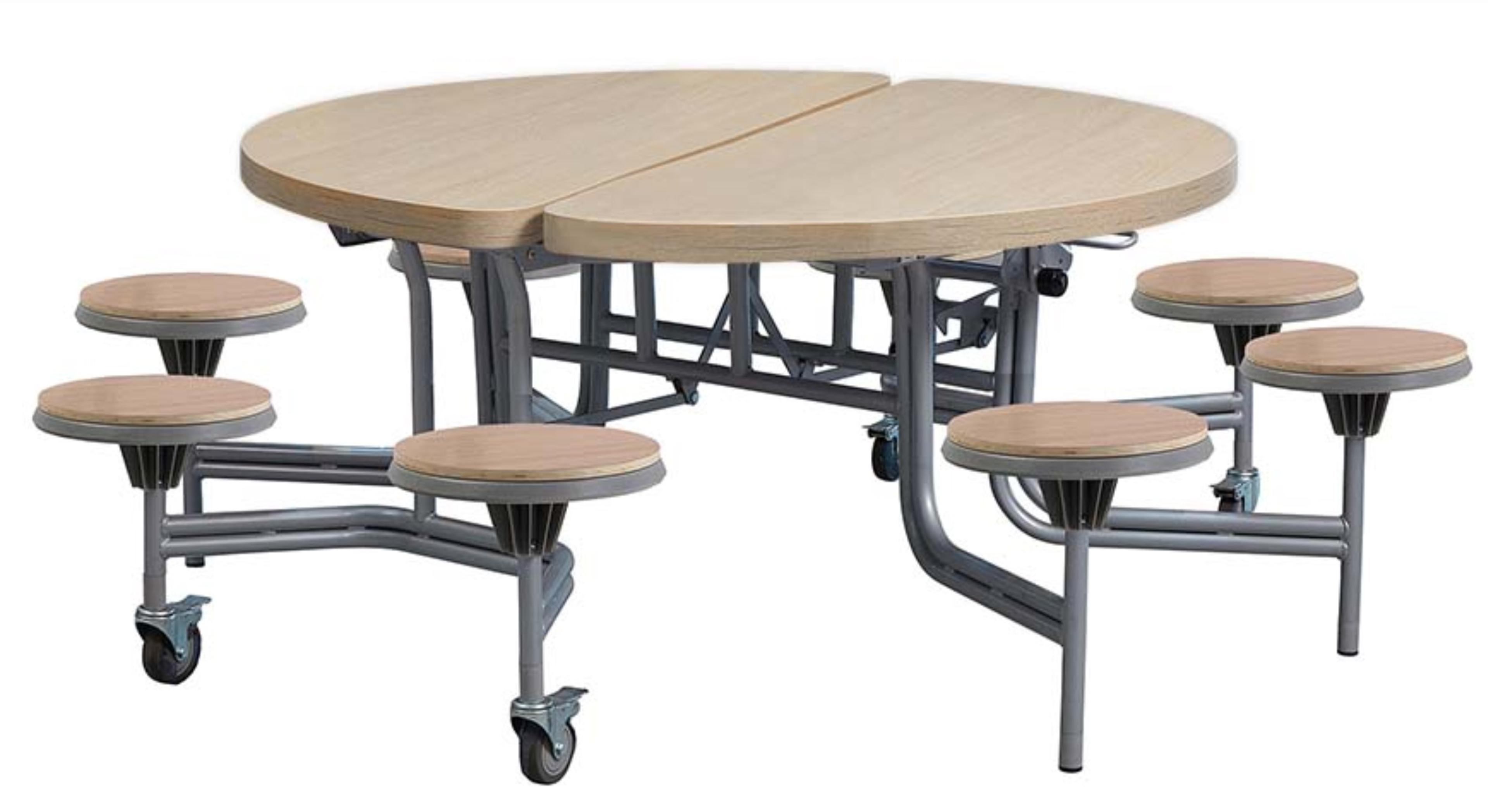 8 Seat Primo Round Mobile Folding Table With Stools - Oak