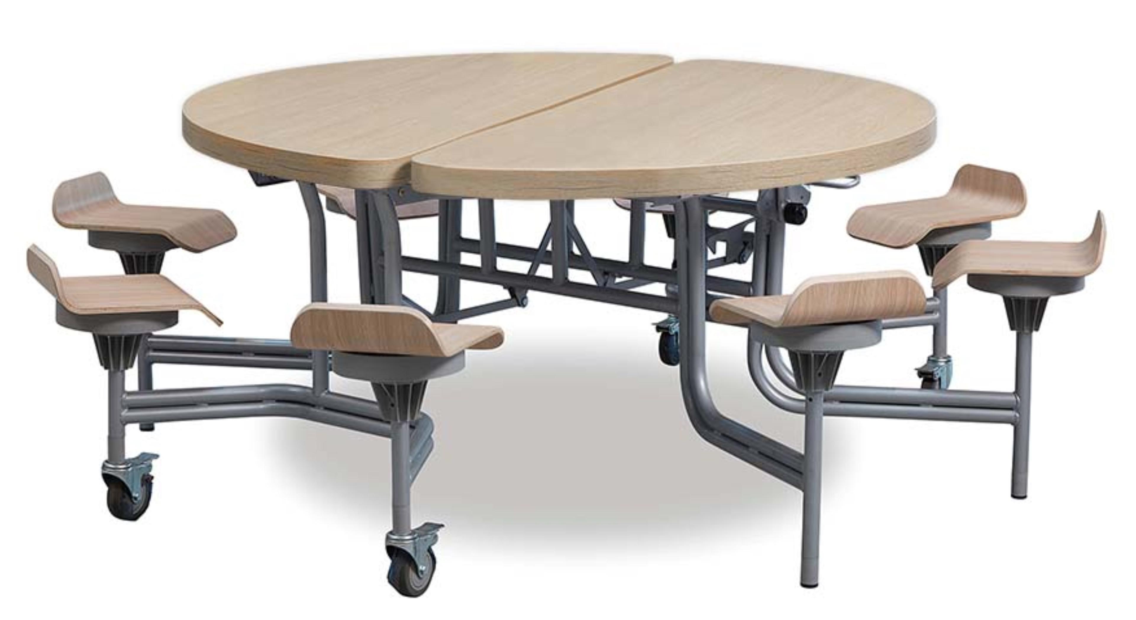 8 Seat Primo Round Mobile Folding Table With Seat - Oak