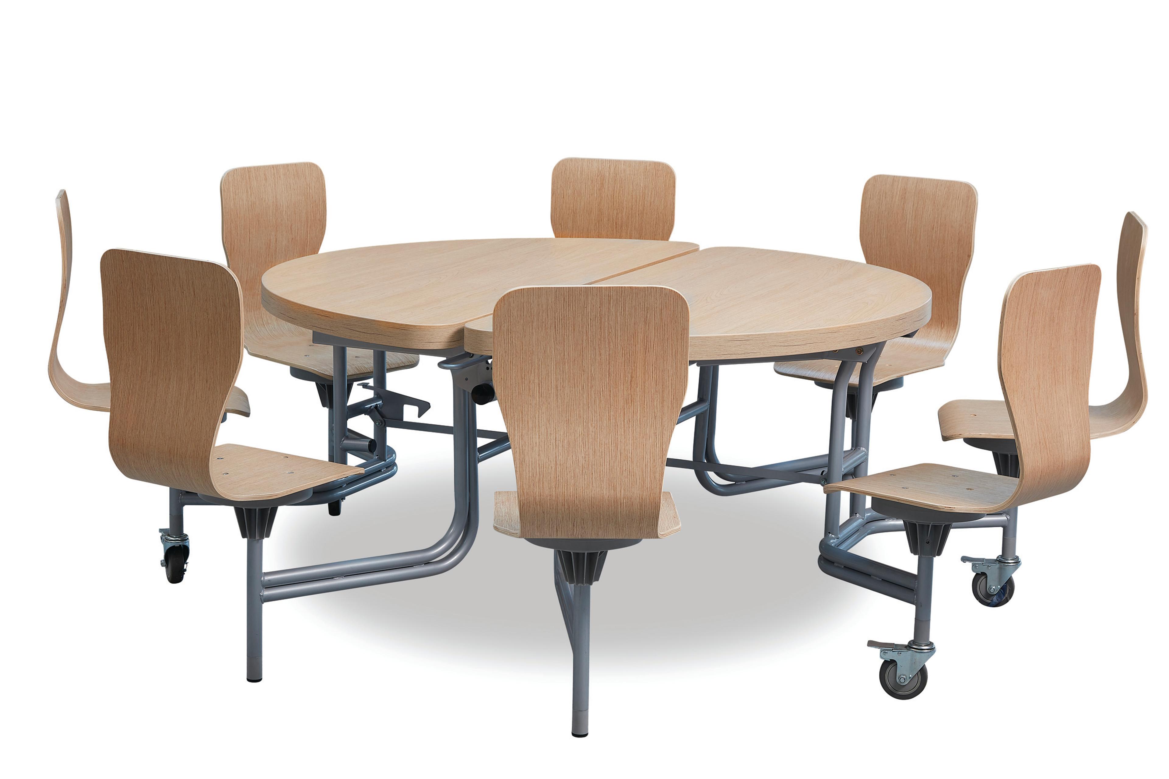 8 Seat Primo Round Mobile Folding Table With Full Back - Oak