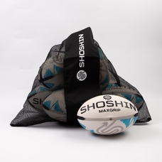 SHOSHIN Match Rugby Ball - White/Blue - Size 5 - Pack of 8 with Bag 
