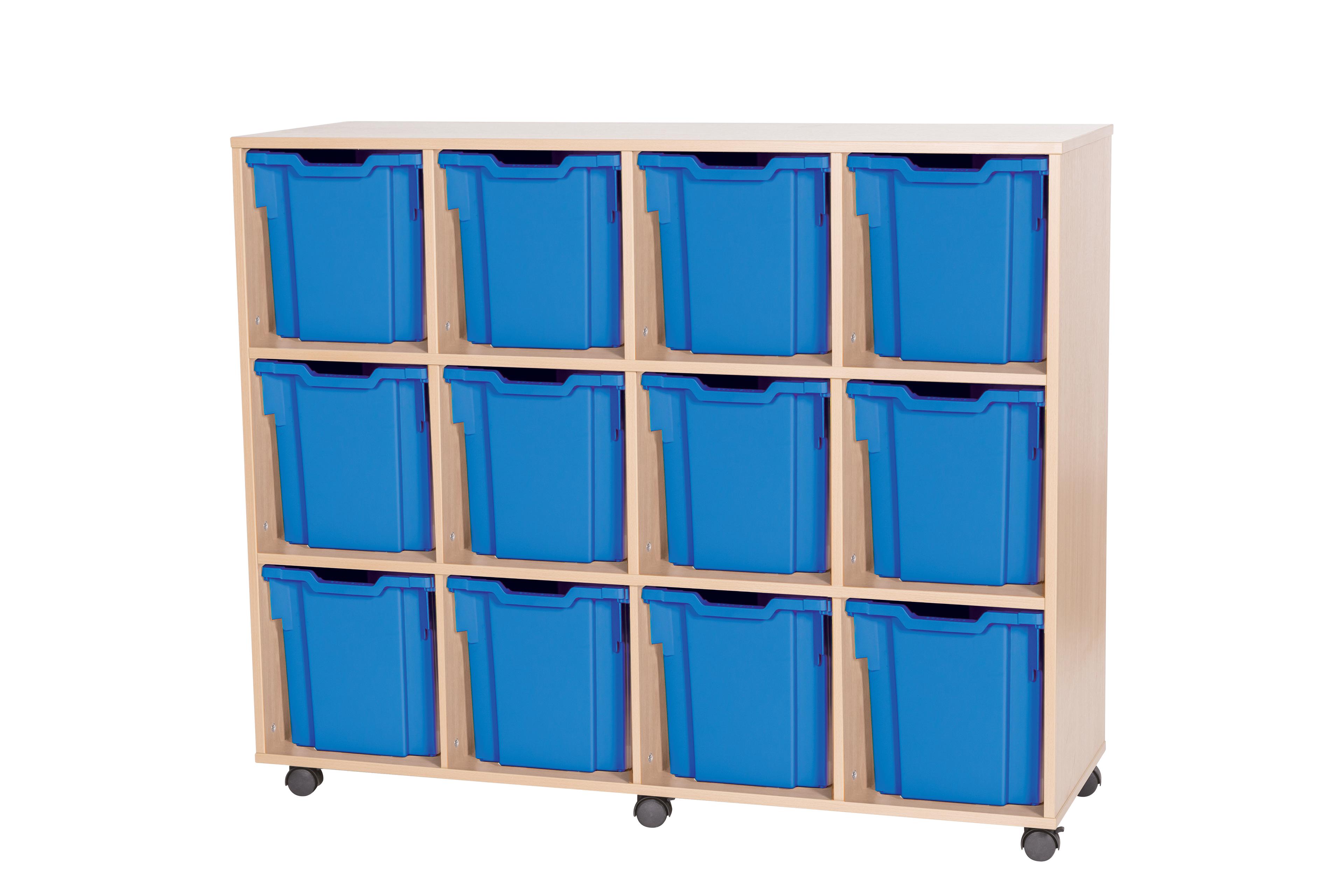GALT Quad Unit with 12 Jumbo Gratnells Trays - Maple - Blue