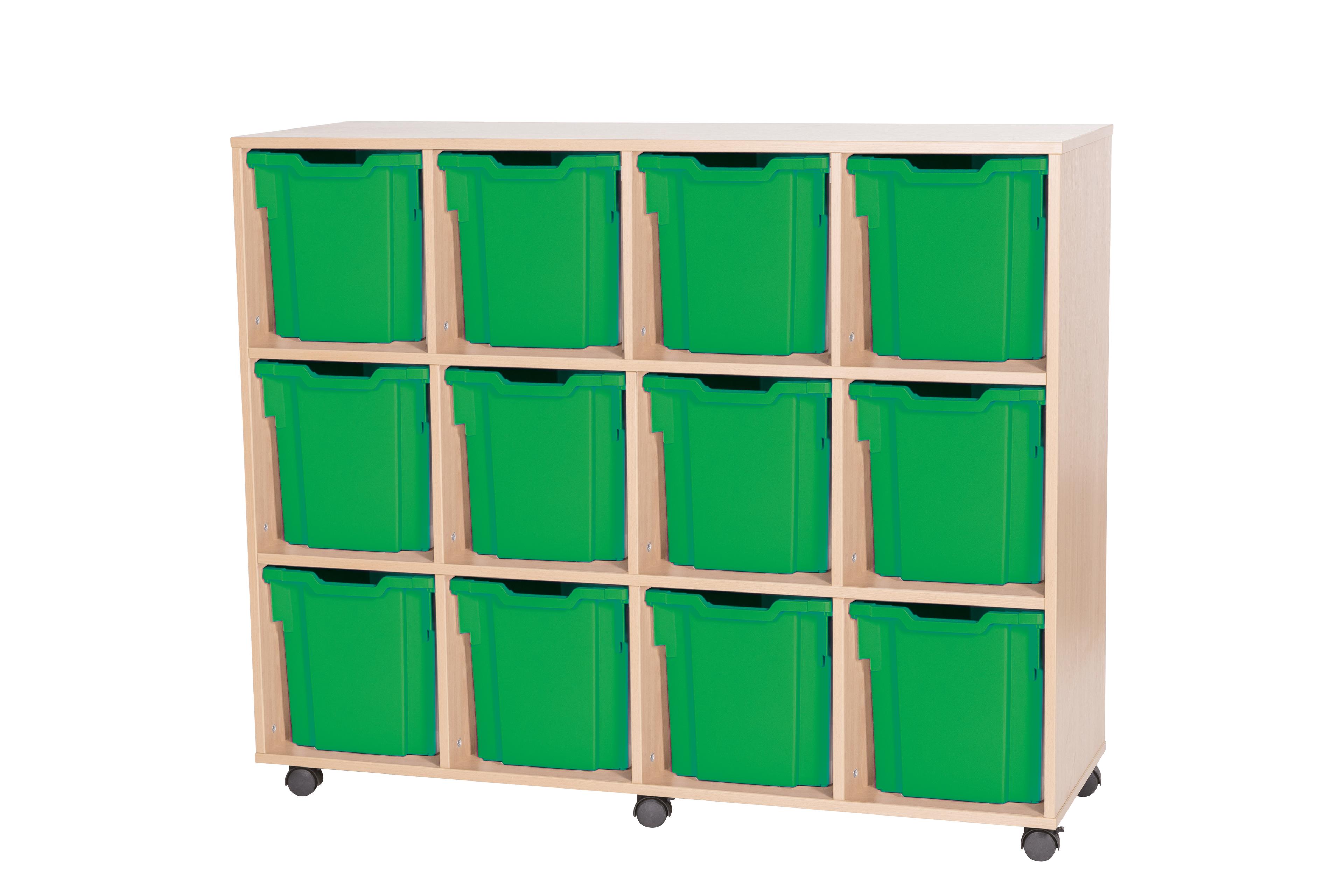 GALT Quad Unit with 12 Jumbo Gratnells Trays - Maple - Green