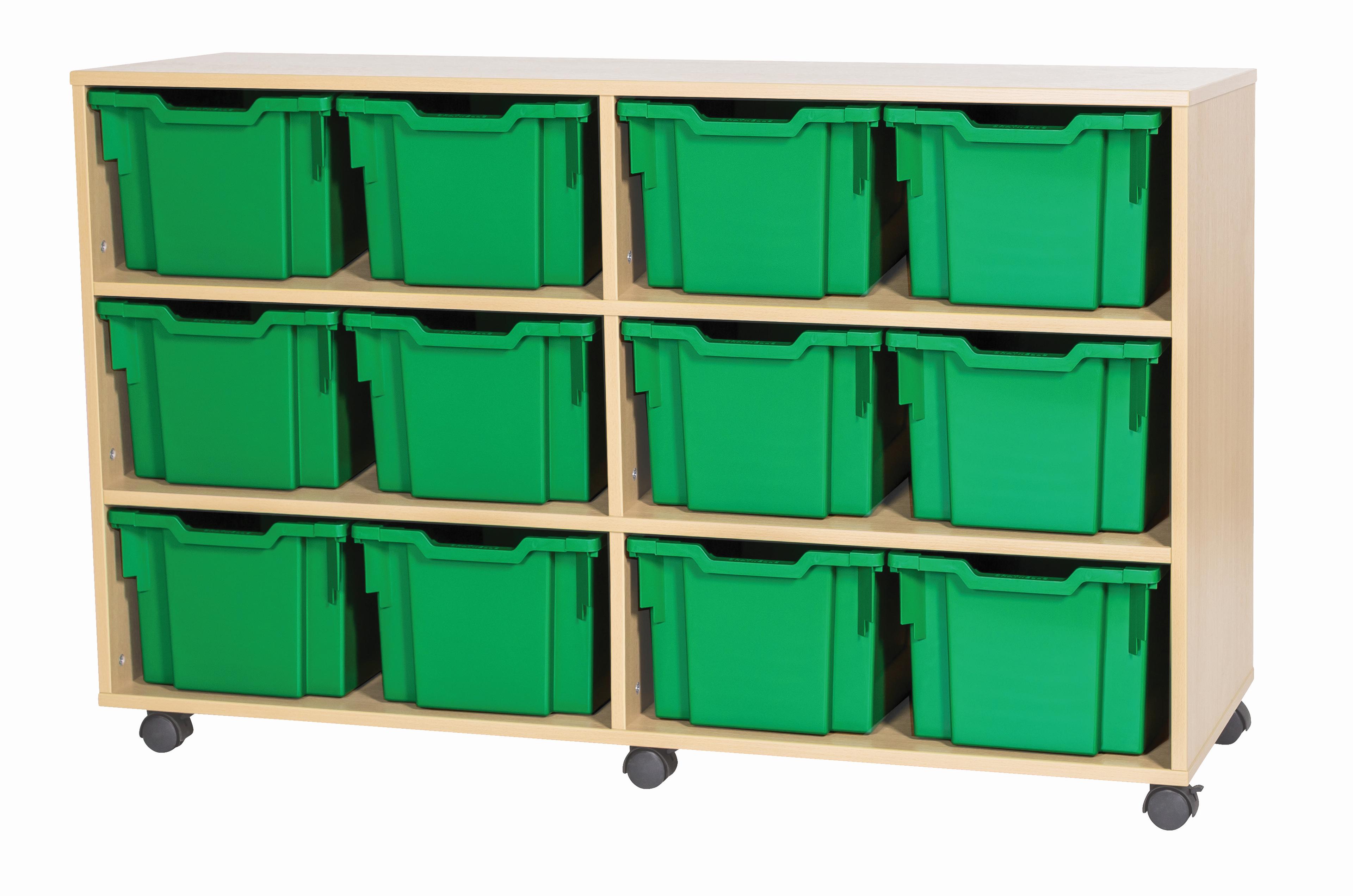 GALT Quad  Unit with 12 Extra Deep Gratnells Trays - Maple - Green