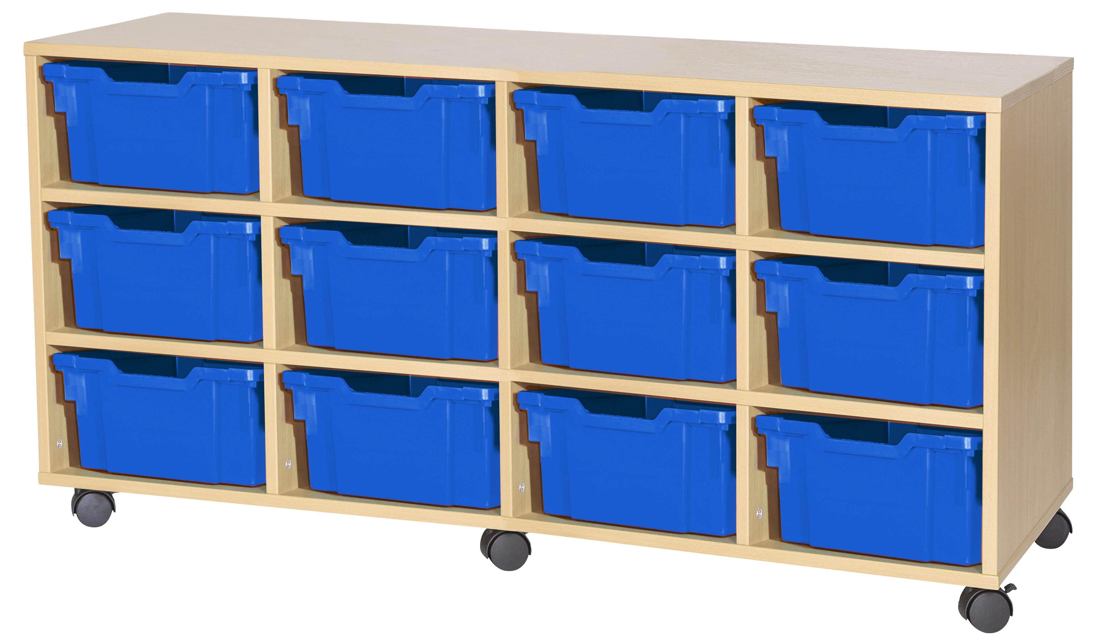 GALT Quad Unit with 12 Deep Gratnells Trays - Maple - Blue