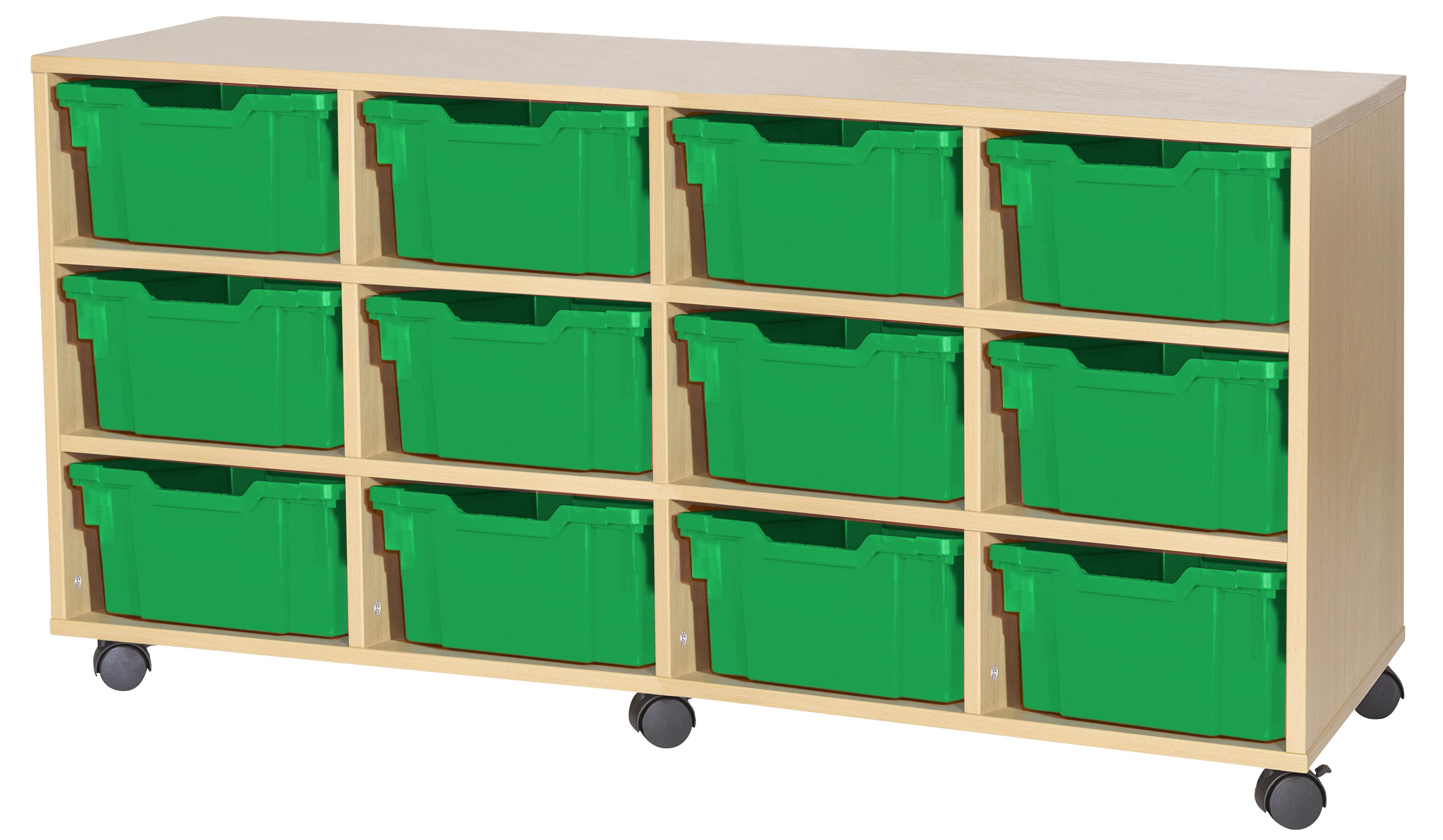 GALT Quad Unit with 12 Deep Gratnells Trays - Maple - Green