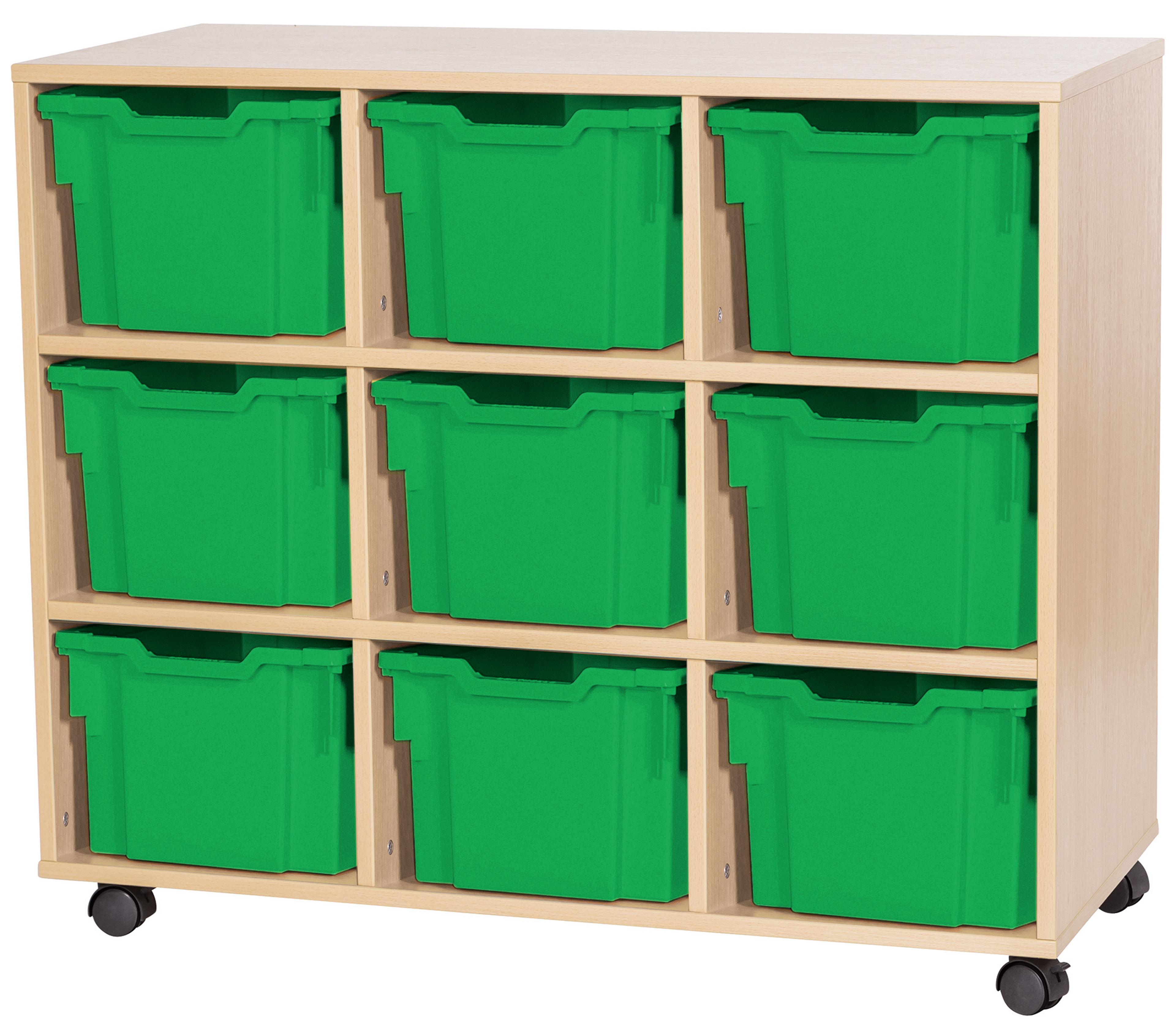 GALT Triple  Unit with 9 Extra Deep Gratnells Trays - Maple - Green