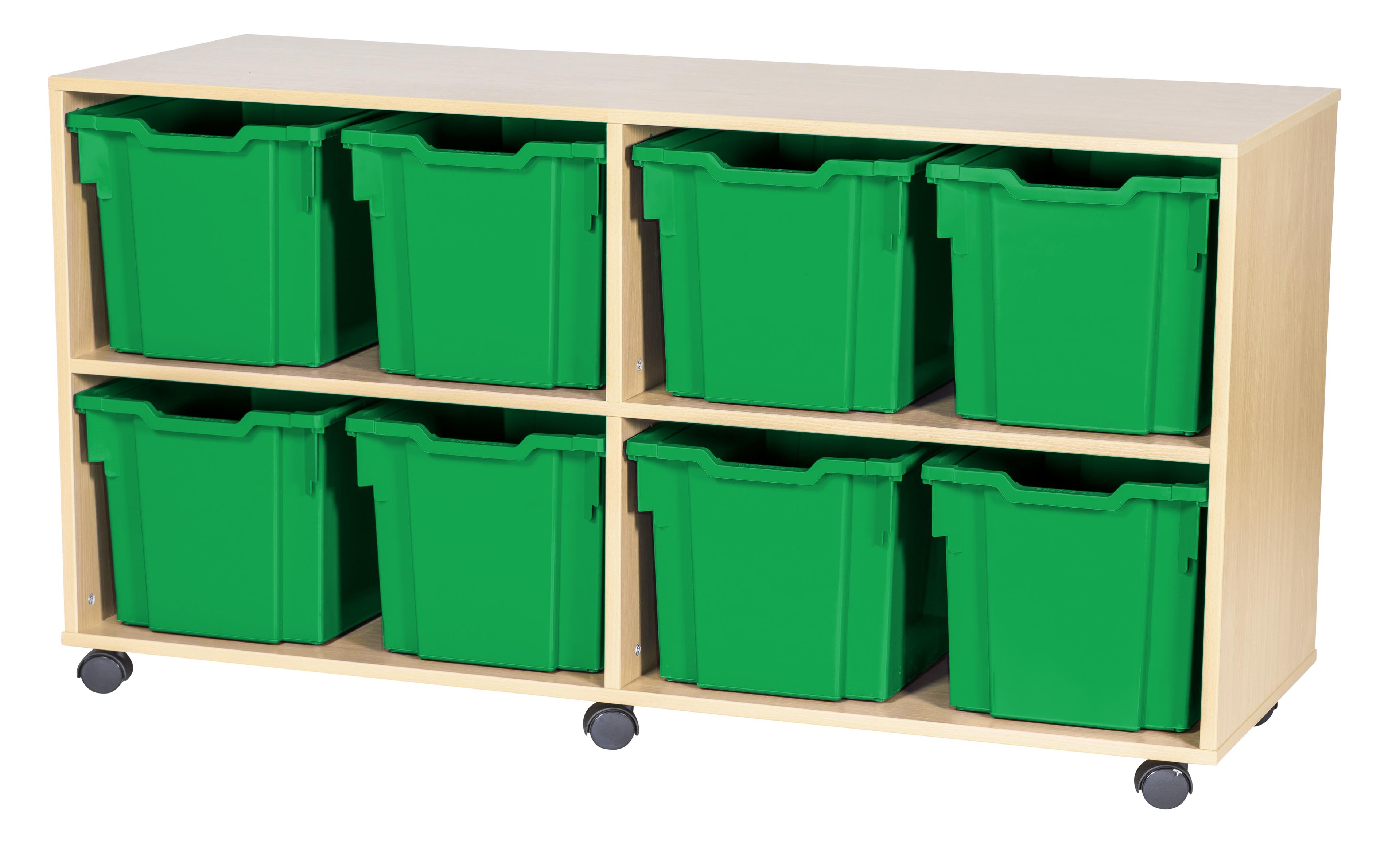 GALT Quad  Unit with 8 Jumbo Gratnells Trays - Maple - Green