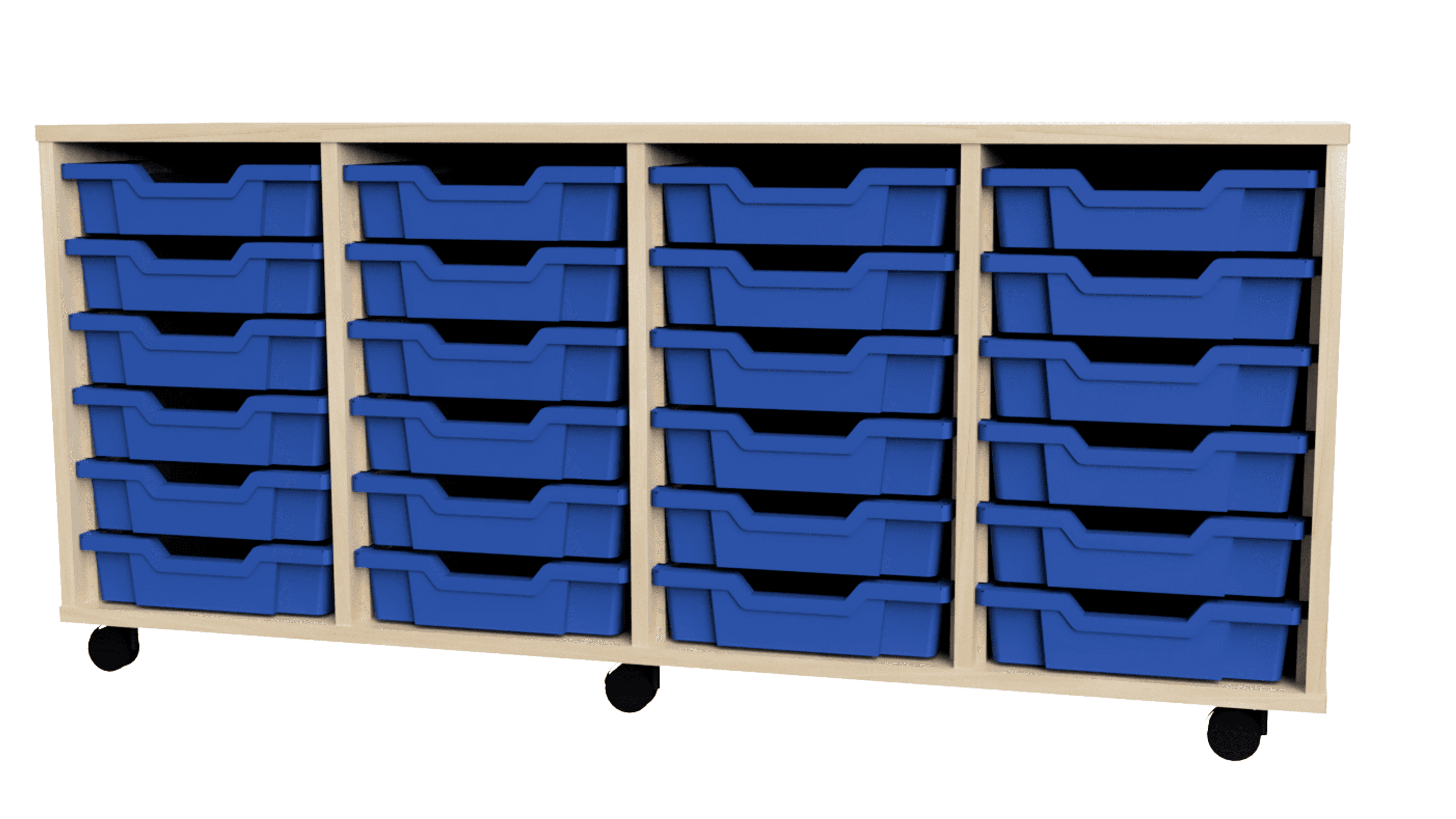 GALT Quad Unit with 24 Shallow Gratnells Trays - Maple - Blue