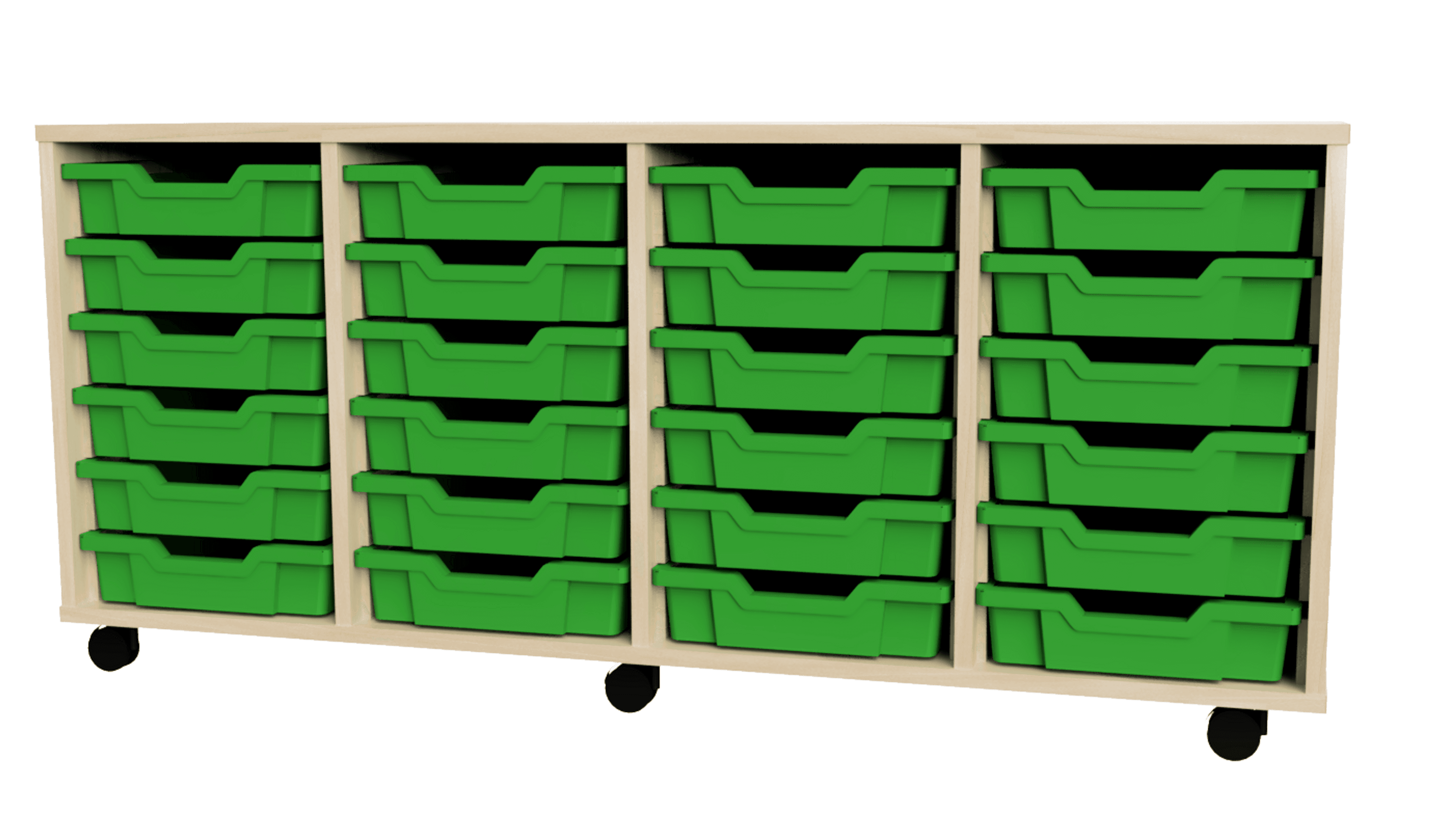GALT Quad Unit with 24 Shallow Gratnells Trays - Maple - Green
